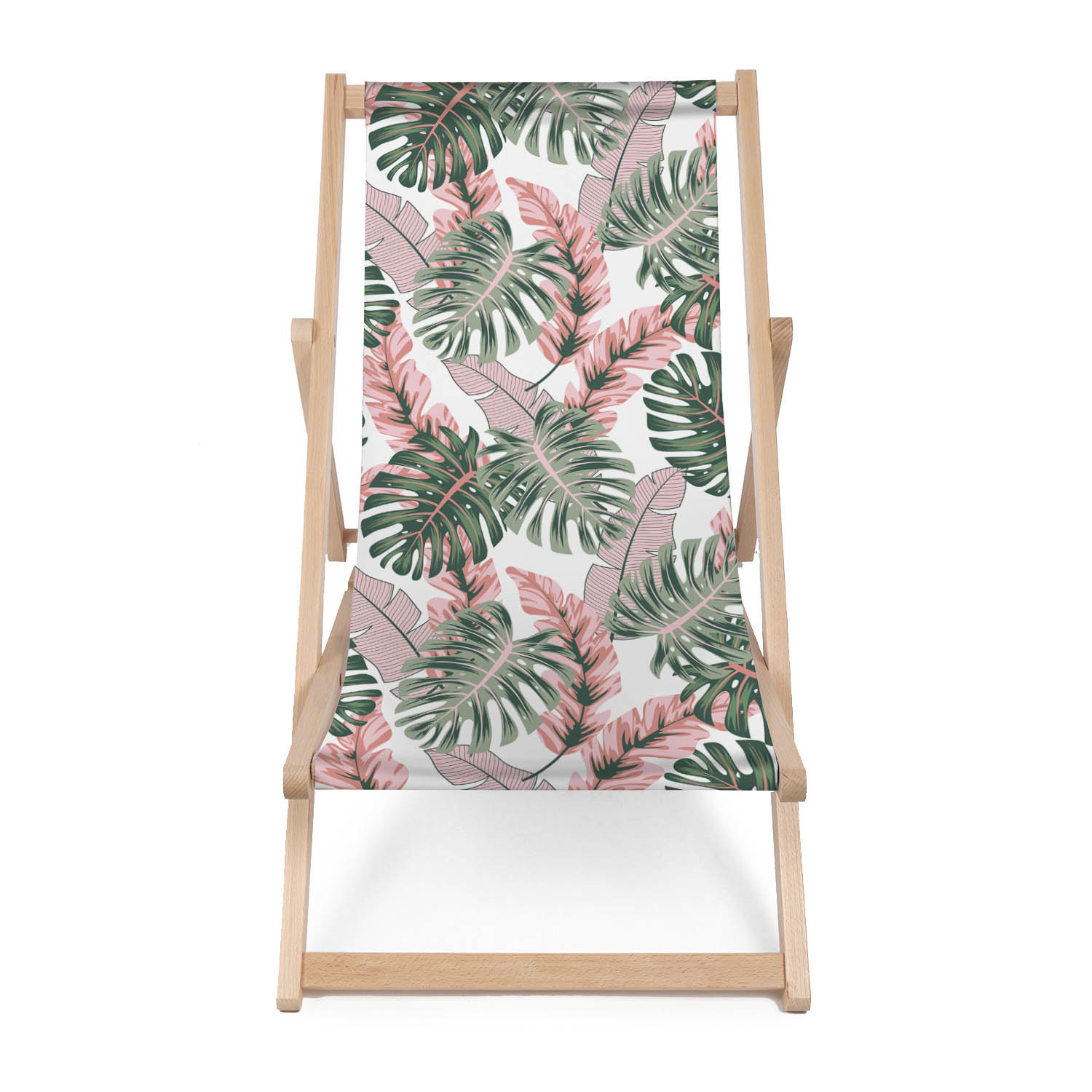 Leżak drewniany Tropical Pink and Green Leaves-M