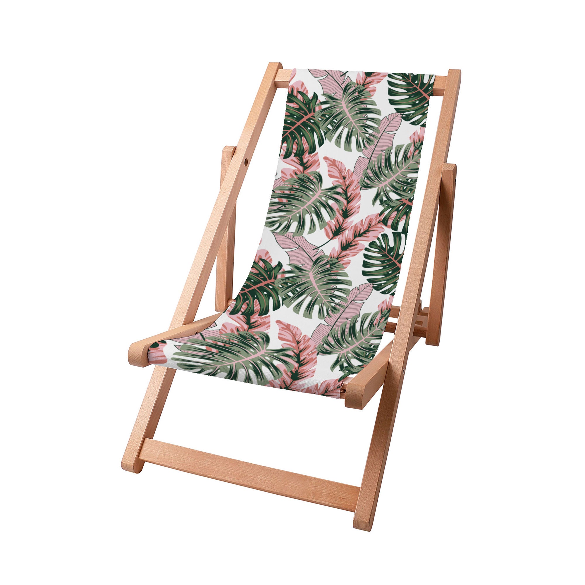 Leżak drewniany Tropical Pink and Green Leaves