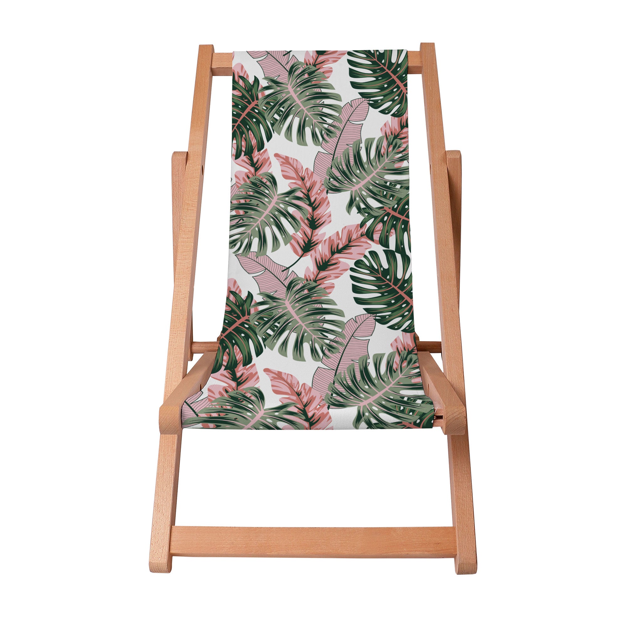 Leżak drewniany Tropical Pink and Green Leaves-S