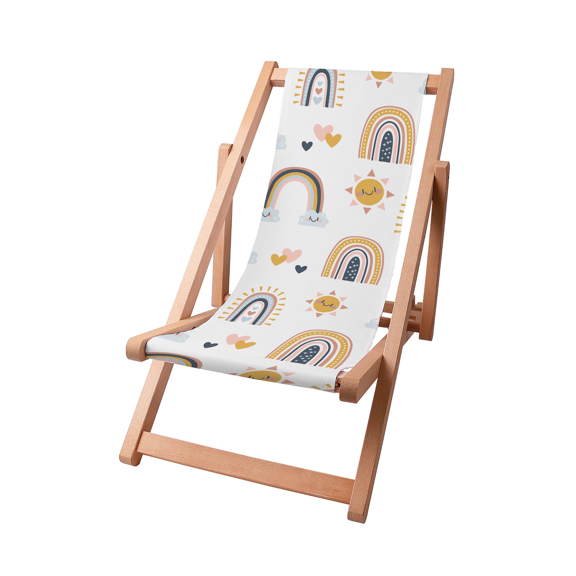 Wooden Deck Chair Cartoon Rainbow And Sun