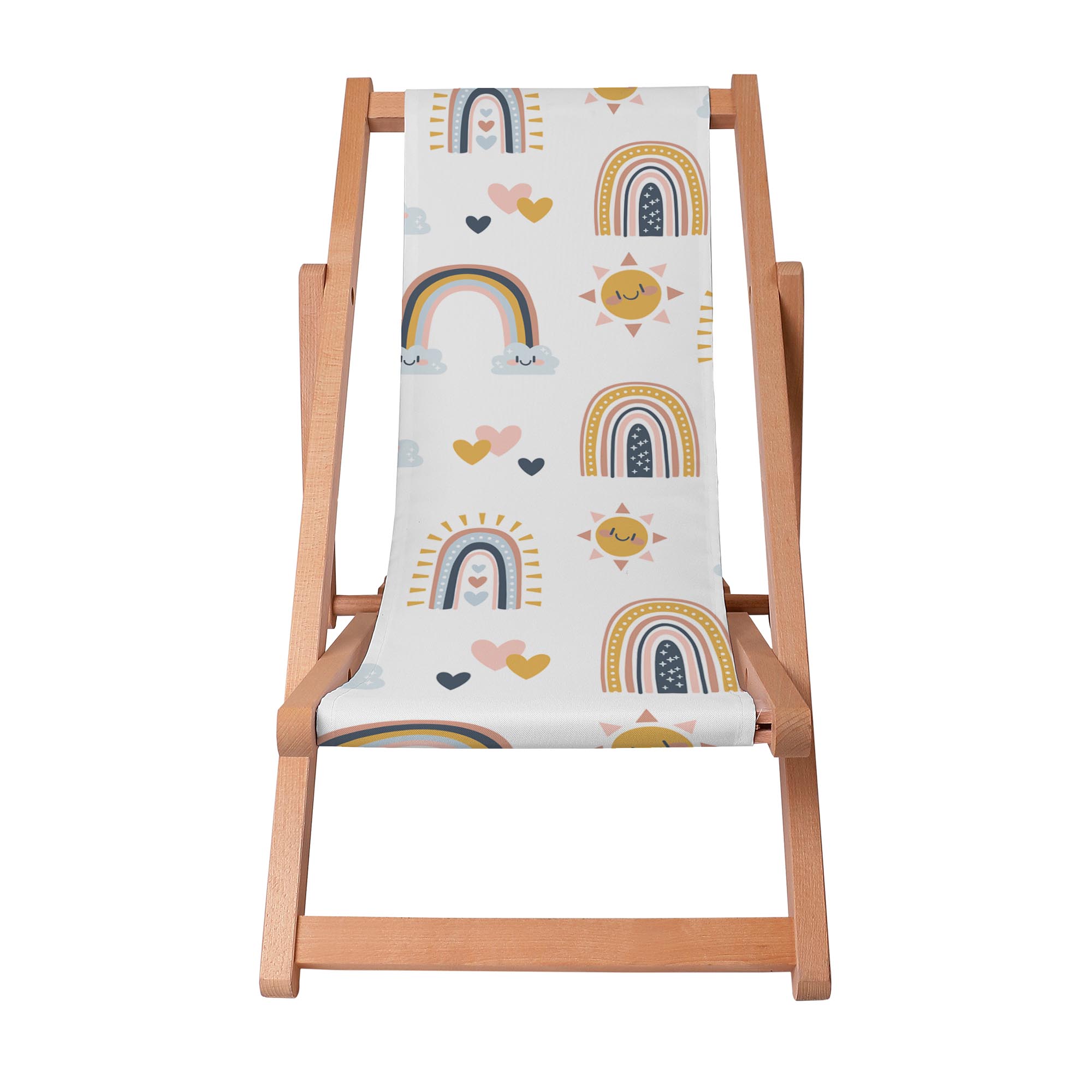 Wooden Deck Chair Cartoon Rainbow And Sun