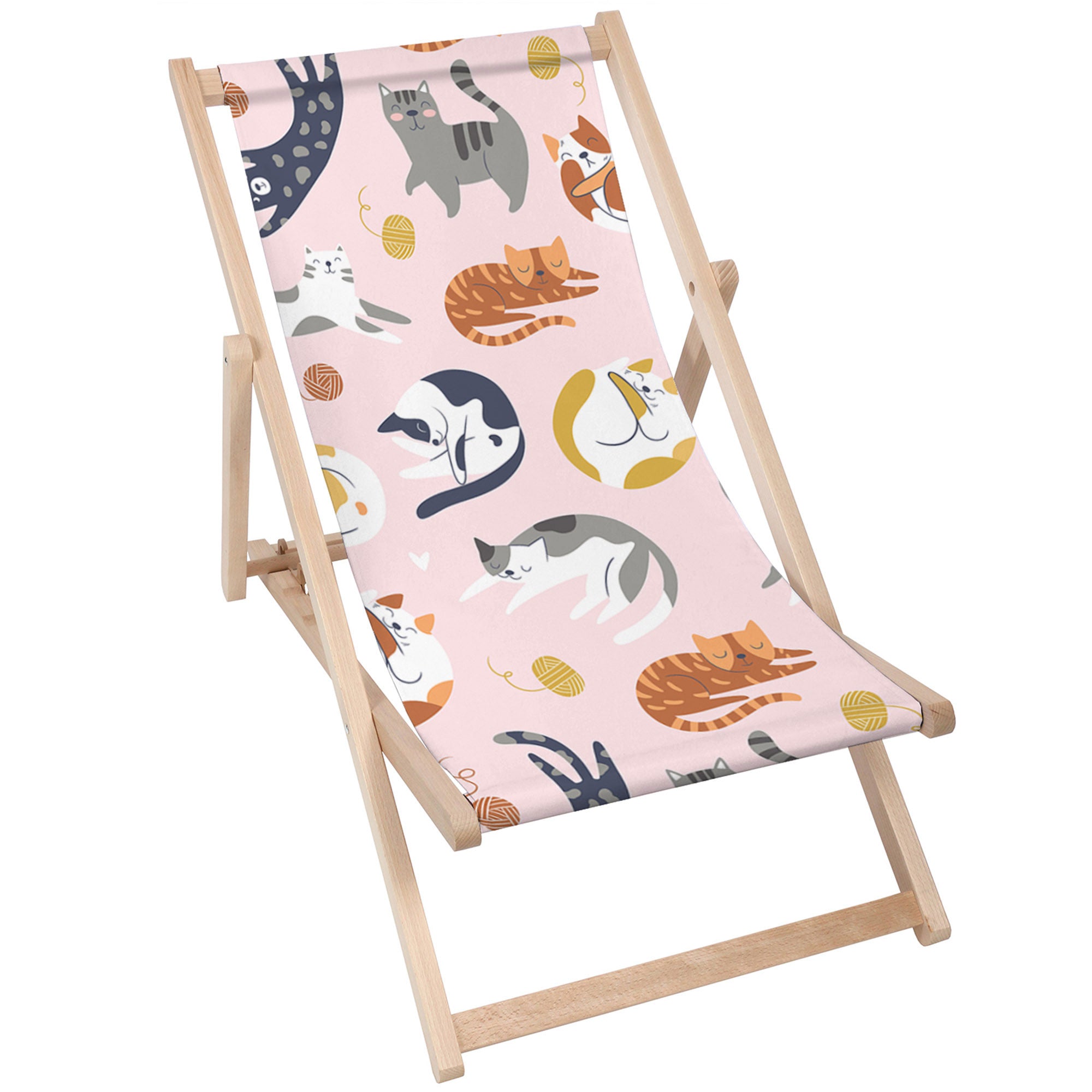 Leżak drewniany Pastel Cats-M