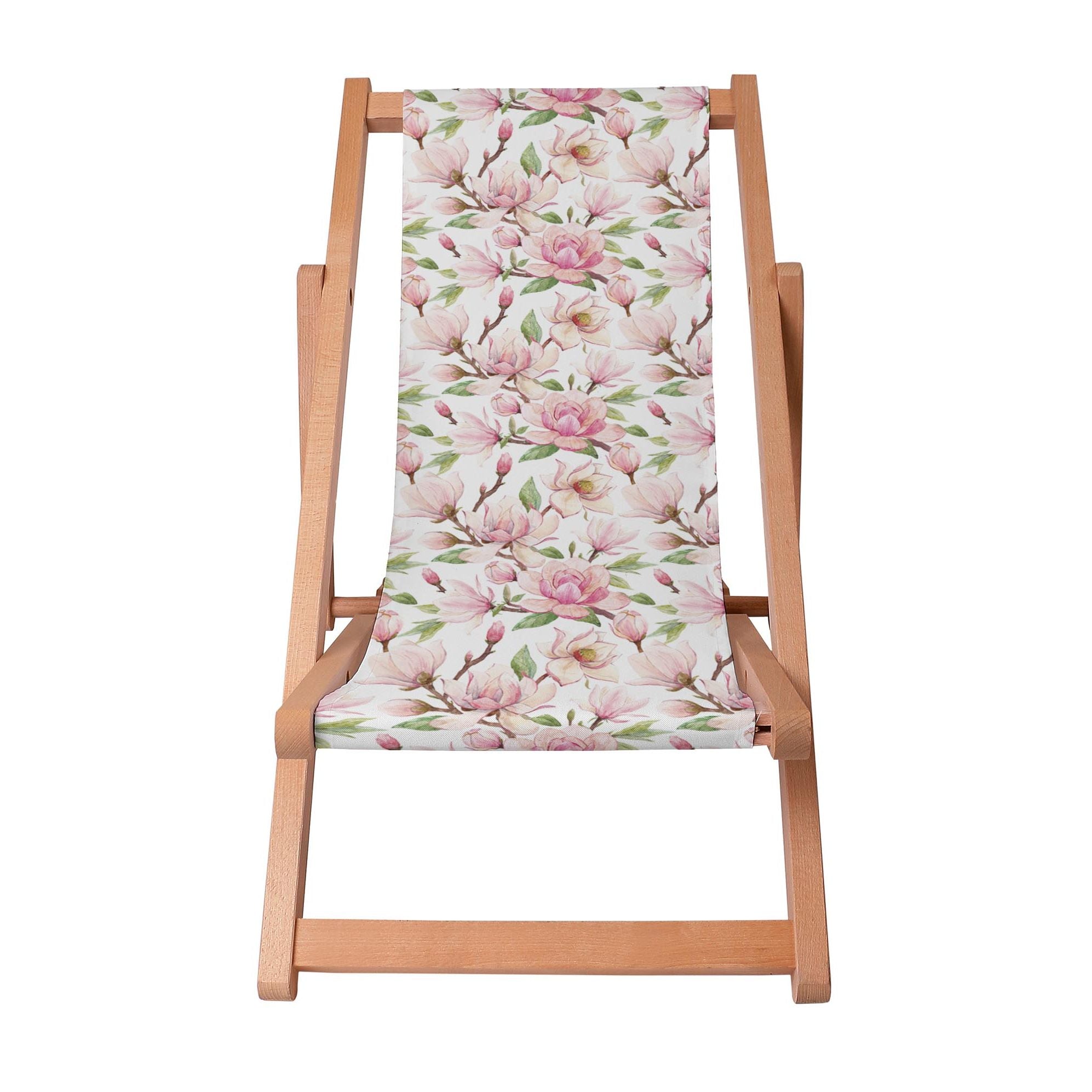 Wooden Deck Chair Magnolia Flowers-S