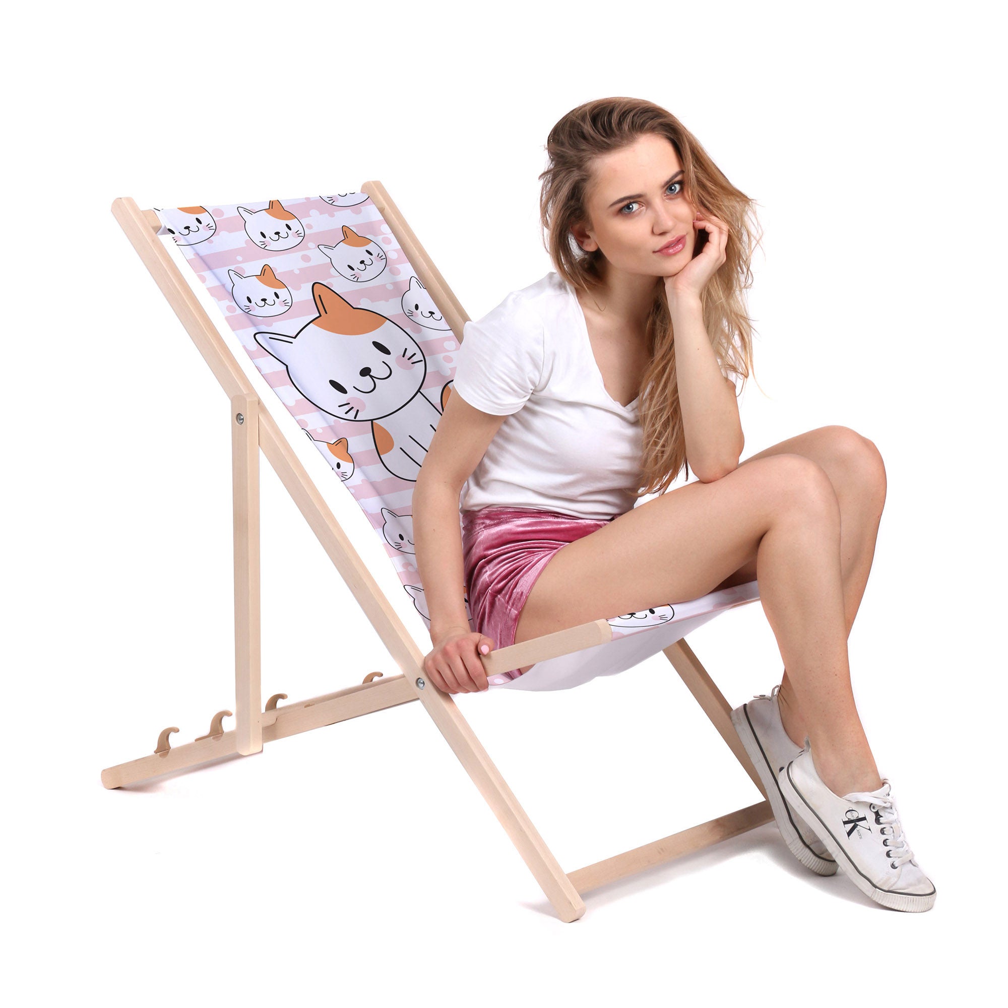 Leżak drewniany Uśmiechnięty Kotek-M