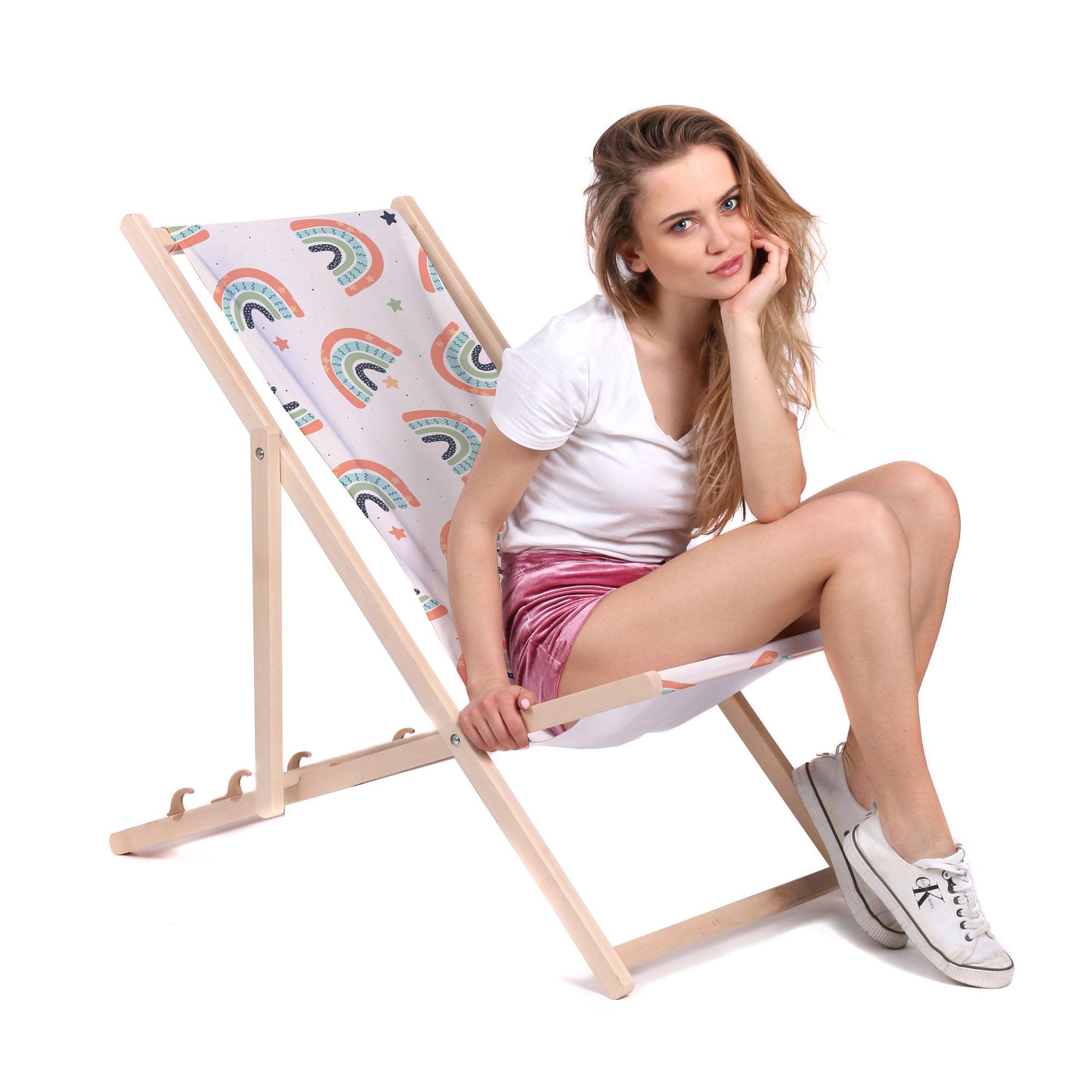 Leżak drewniany Boho Rainbow With Stars-M