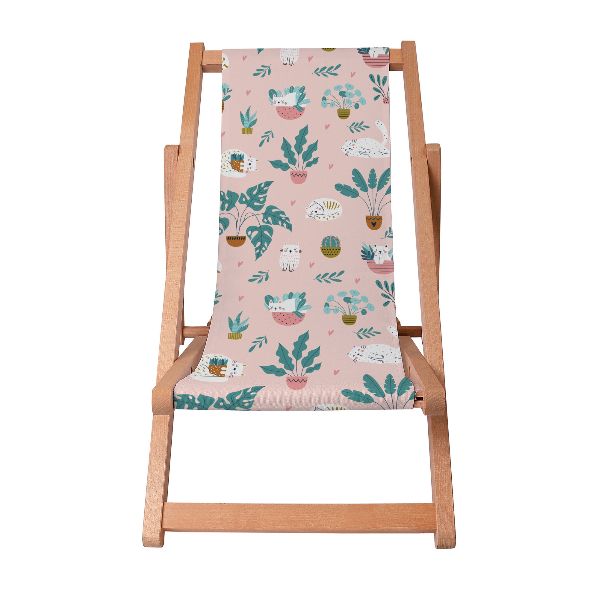 Wooden Deck Chair Cat and Plants-S