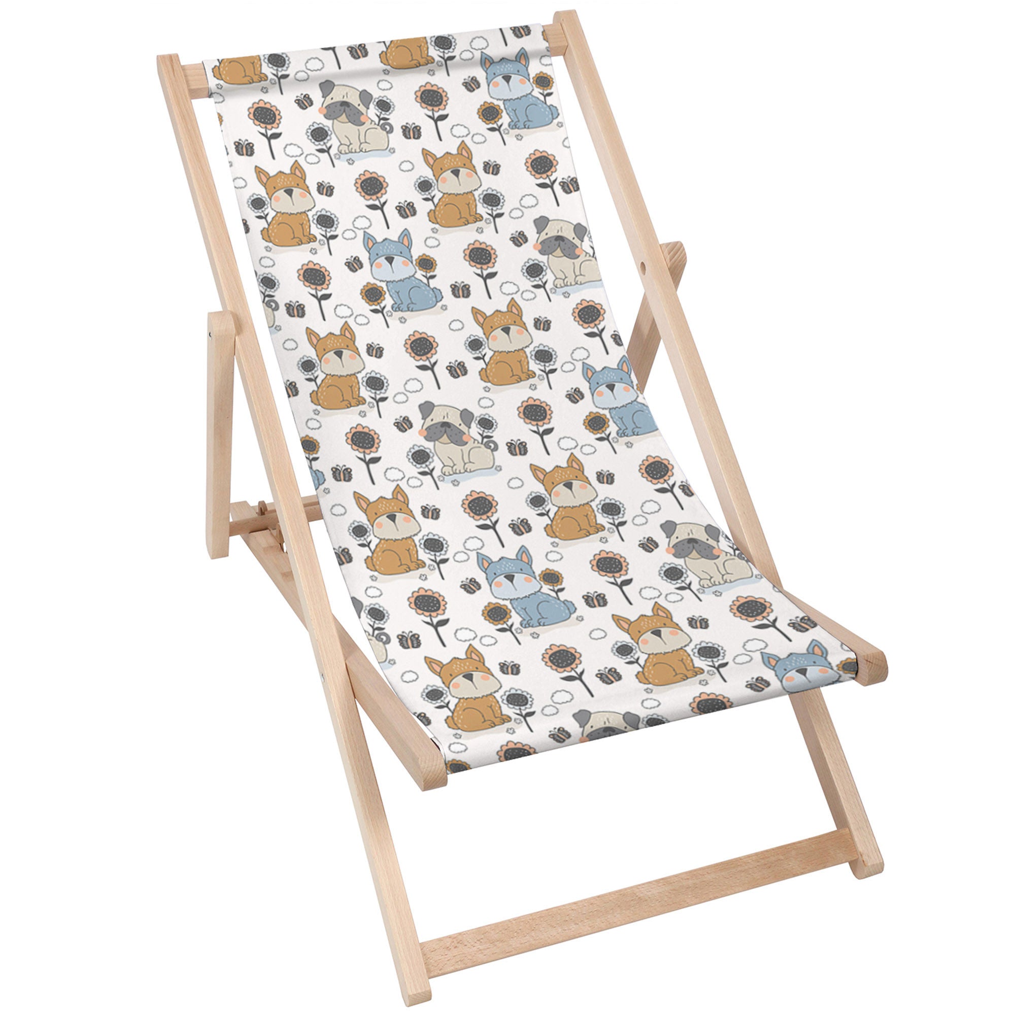 Wooden Deck Chair Dogs and Flowers-M