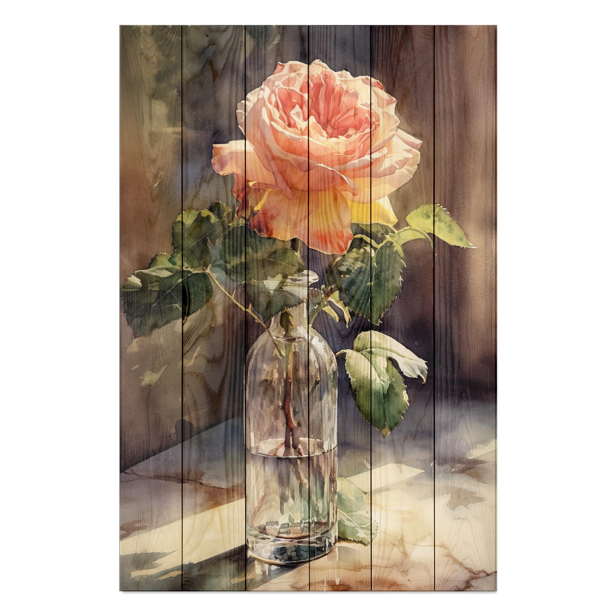 Bild Holz Aquarell Vintage Rose-30x40 cm