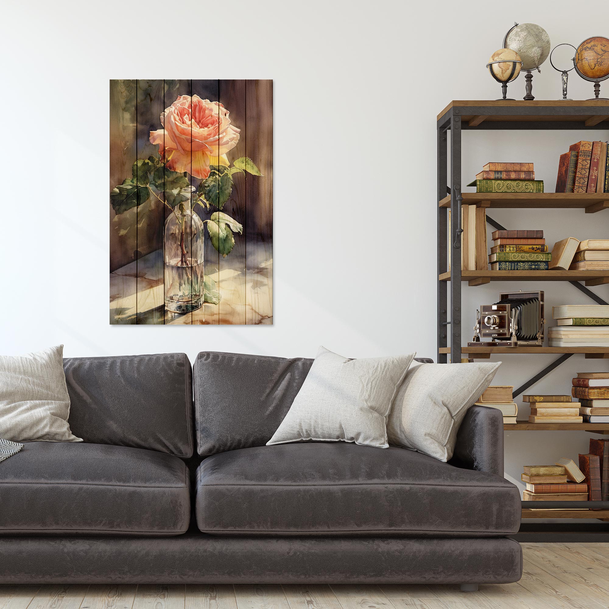 Bild Holz Aquarell Vintage Rose-30x40 cm