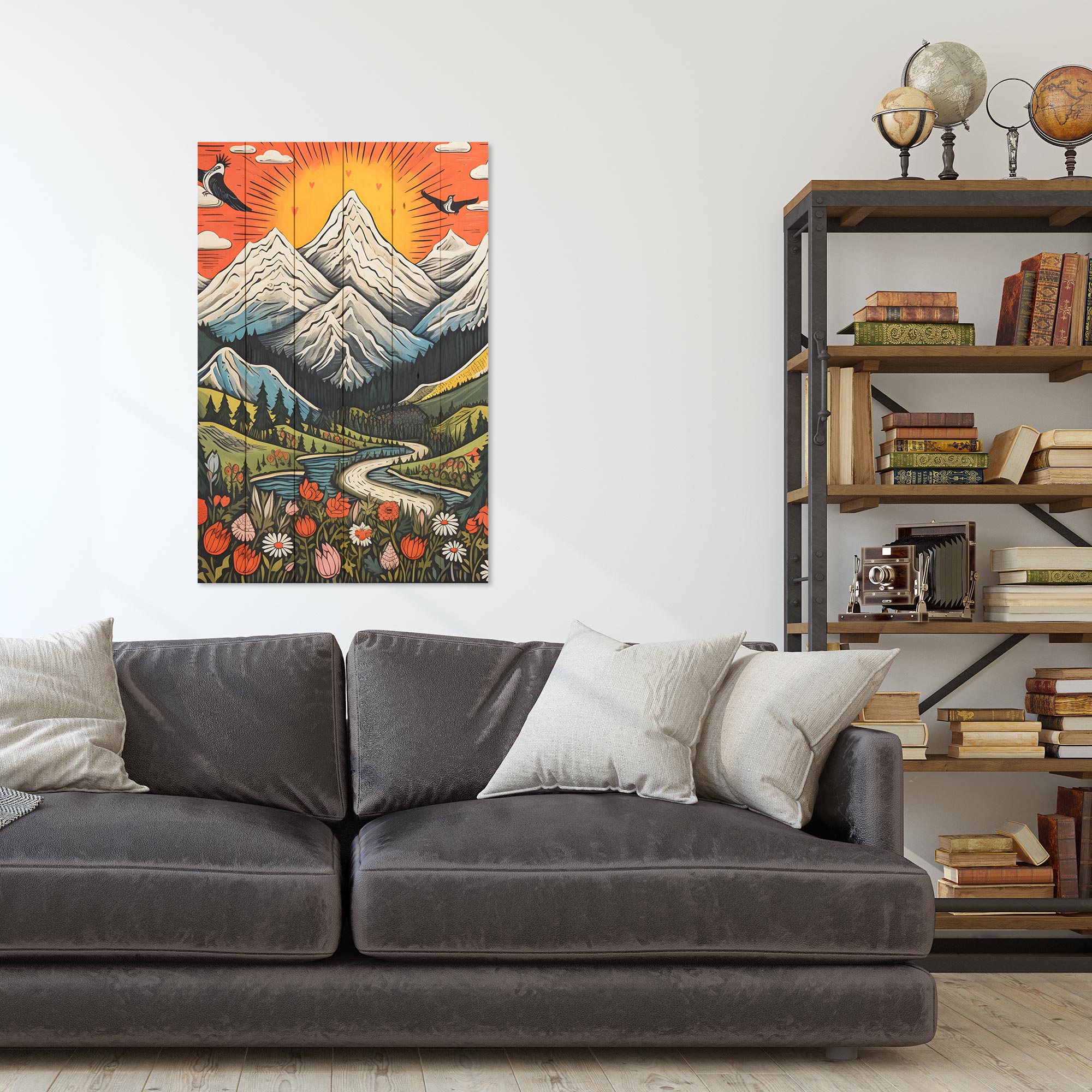 Bild Holz Vintage Berg-30x30 cm