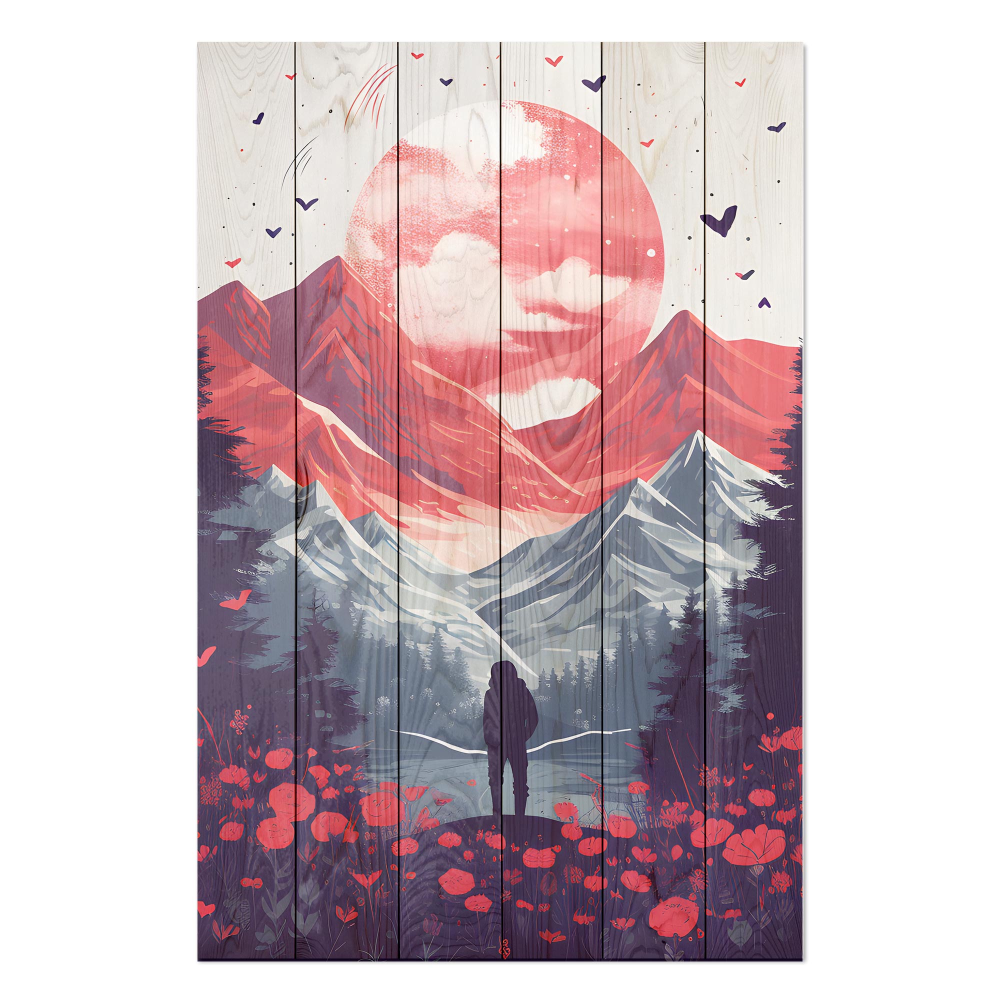 Obraz Wood Pink Moon over Mountains-30x40 cm