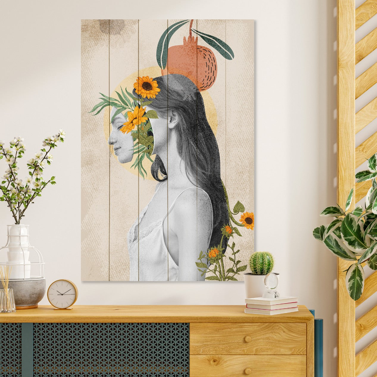 Obraz Wood Woman with Head in Flowers-40x60 cm