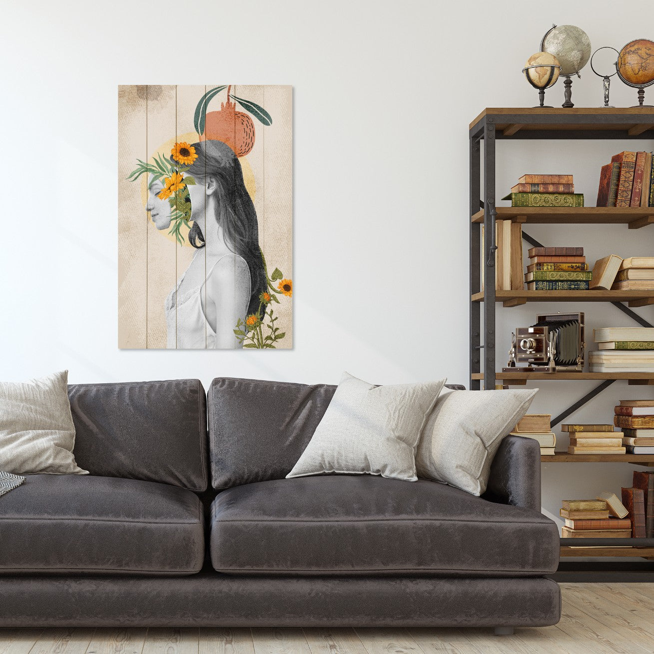 Obraz Wood Woman with Head in Flowers-40x60 cm