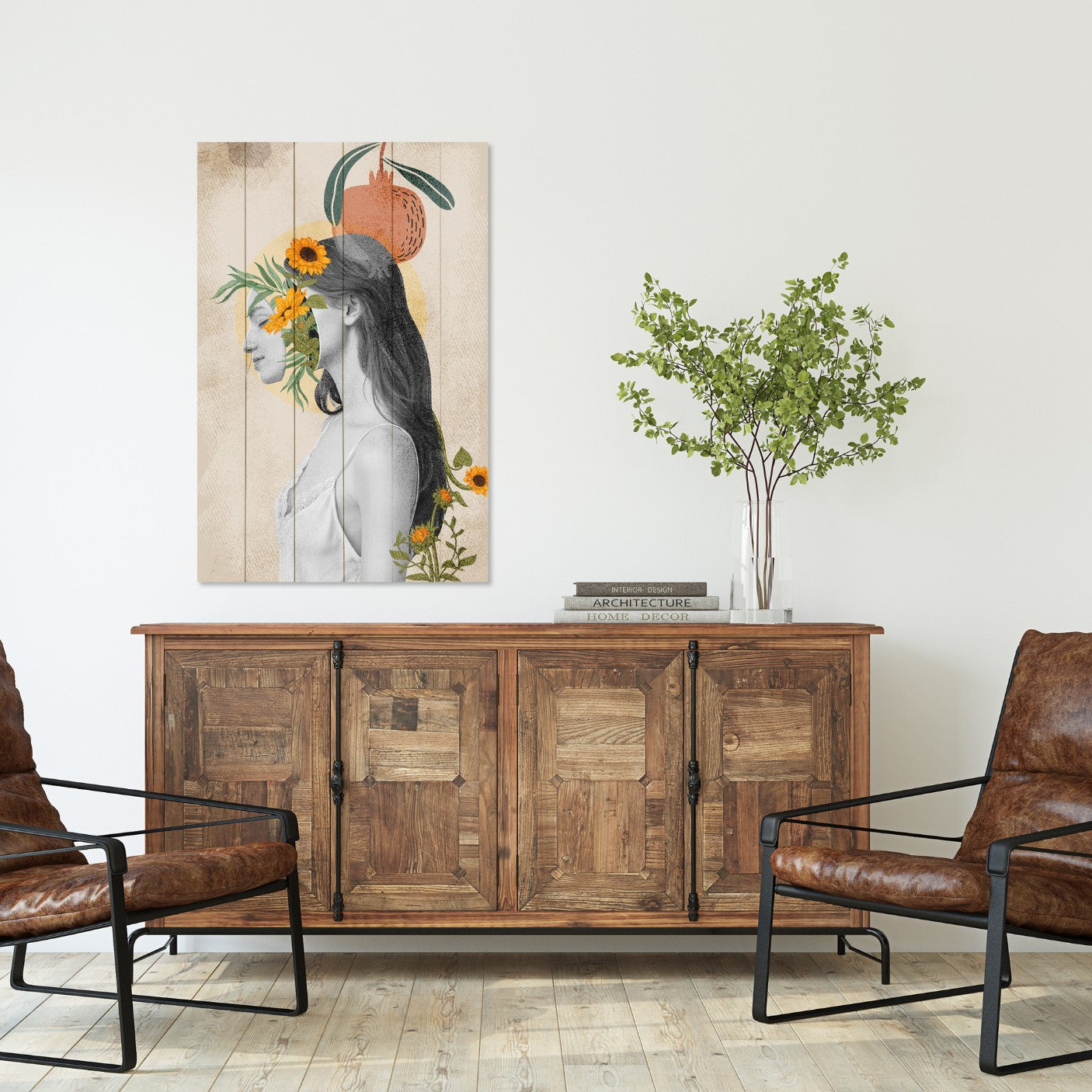 Obraz Wood Woman with Head in Flowers-40x60 cm