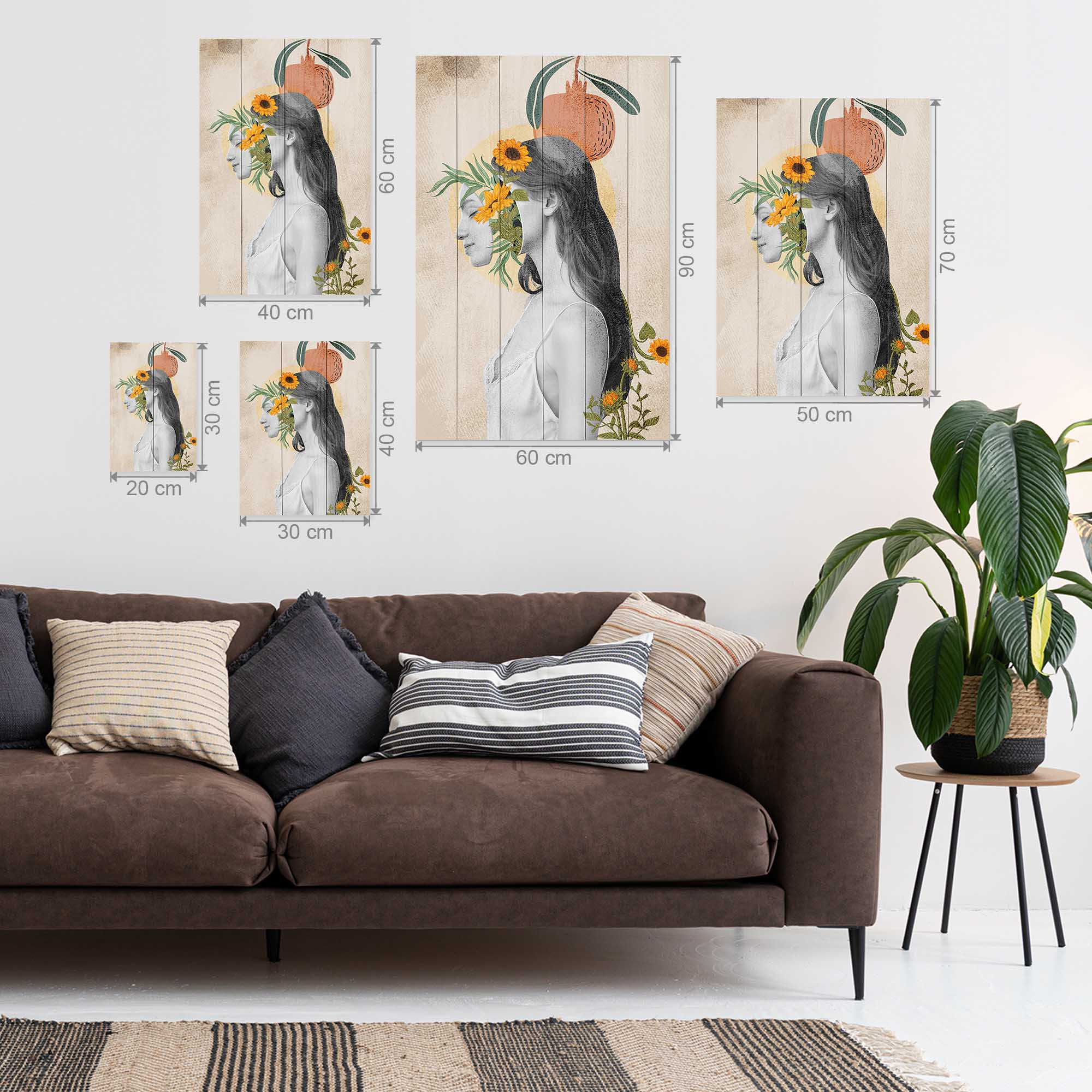 Obraz Wood Woman with Head in Flowers-40x60 cm