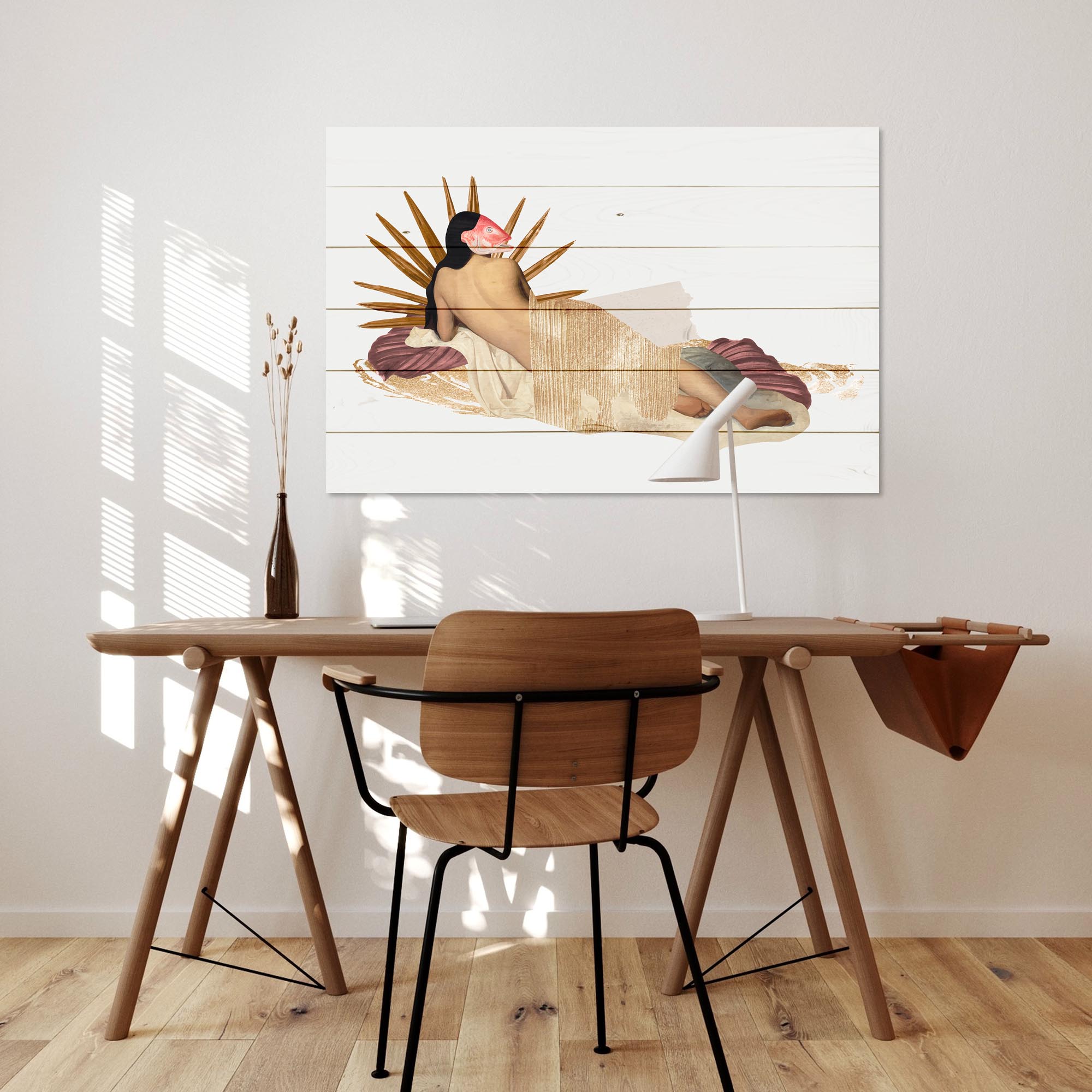 Wood Picture Woman With Fish Mask