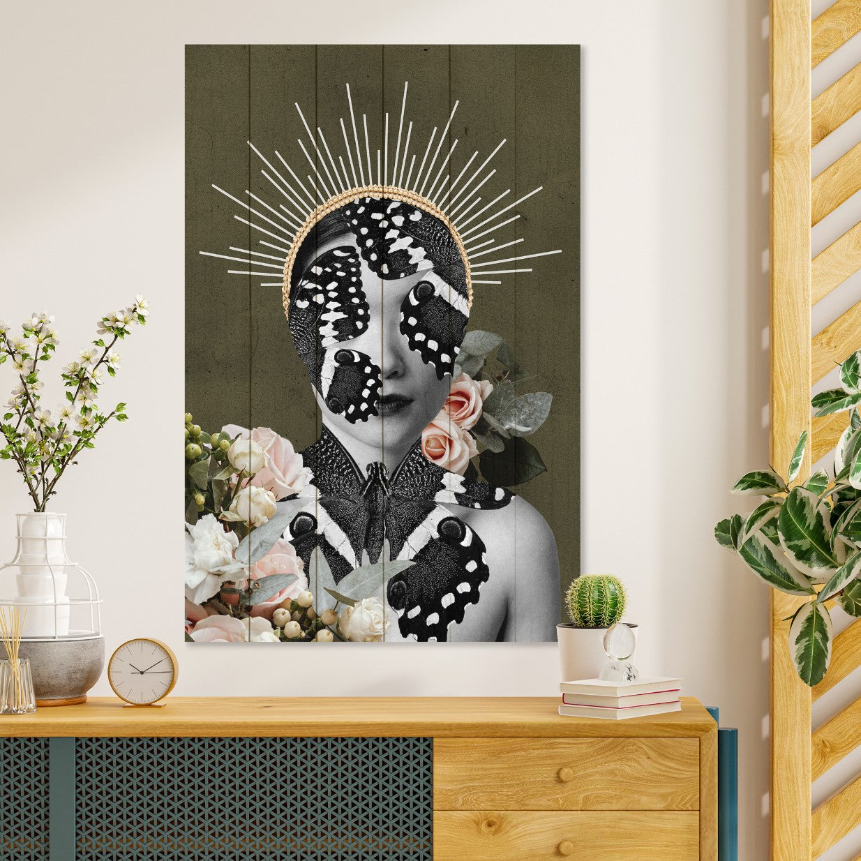 Obraz Wood Woman with Butterfly Face