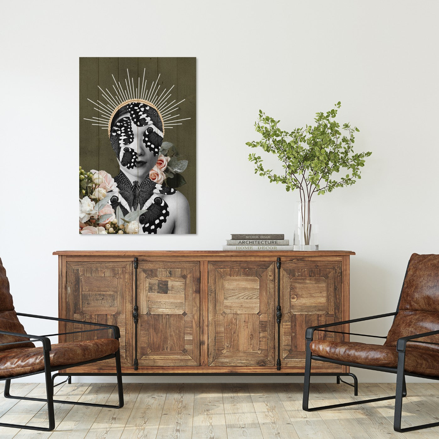 Obraz Wood Woman with Butterfly Face-30x40 cm