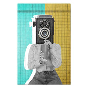 Obraz Wood  Woman with a Vintage Camera-70x90 cm