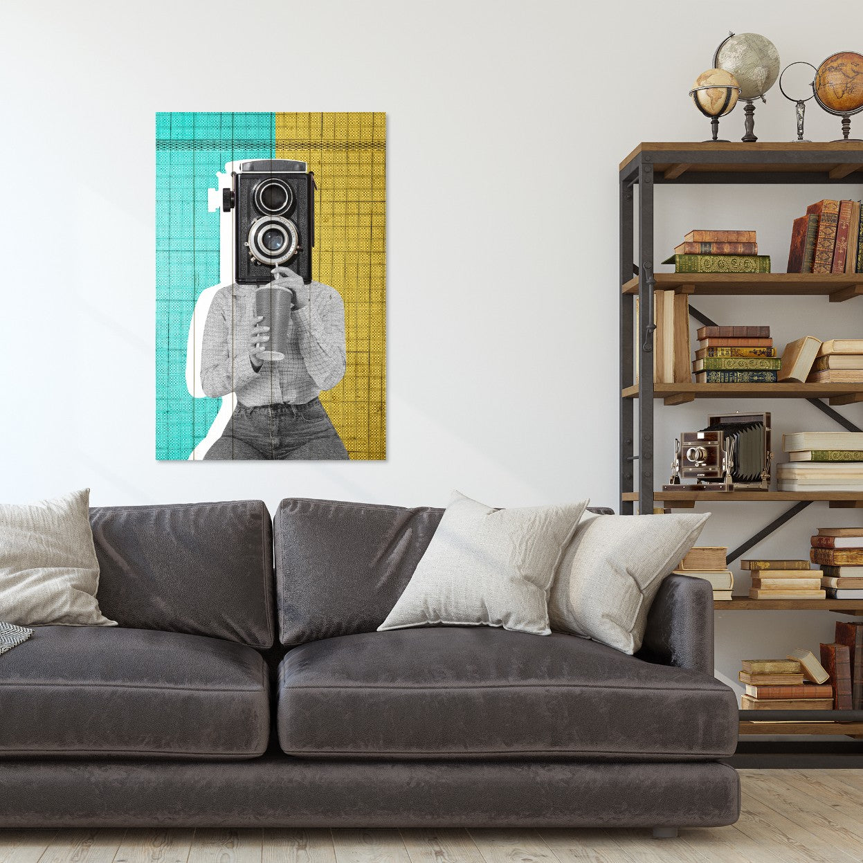 Obraz Wood  Woman with a Vintage Camera-20x30 cm
