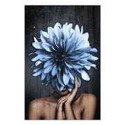 Wood Picture Woman with Large Blue Flowers-70x90 cm