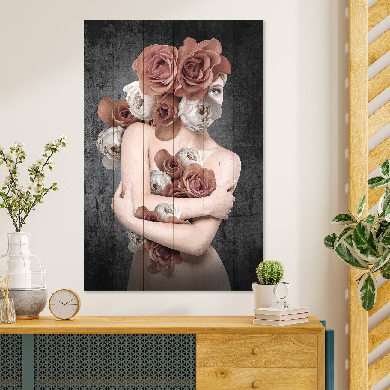 Obraz Wood Woman in Flowers-70x90 cm