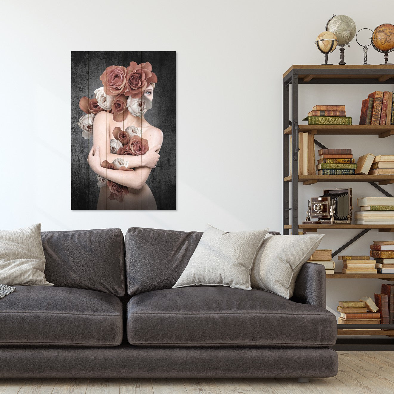 Obraz Wood Woman in Flowers-70x90 cm