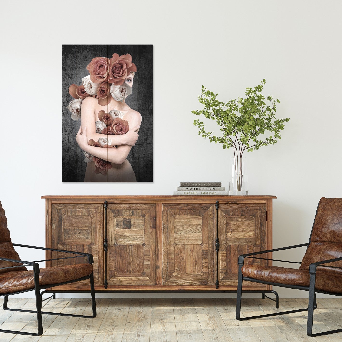 Obraz Wood Žena v kvetoch-30x40 cm
