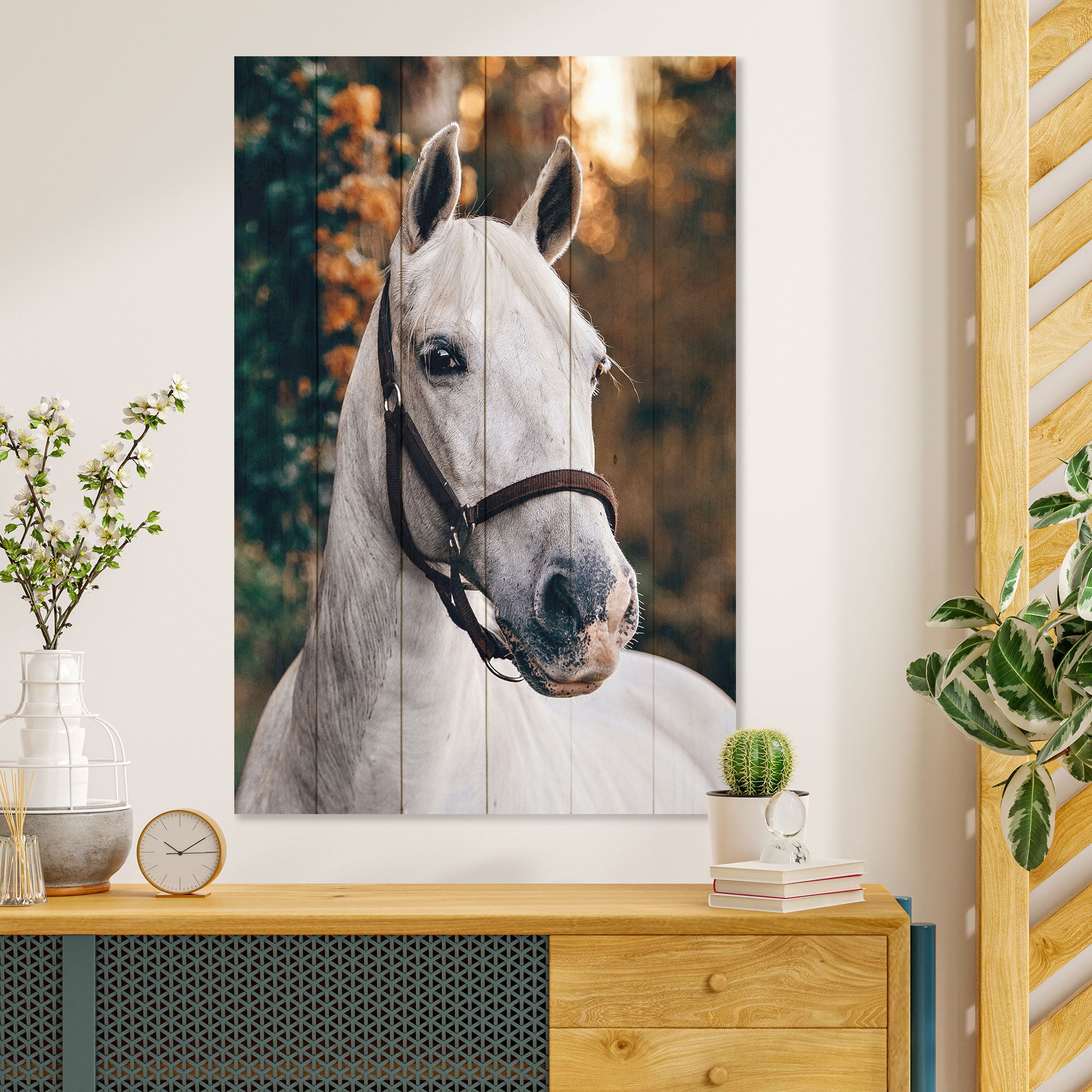 Wood Picture White Horse-40x60 cm