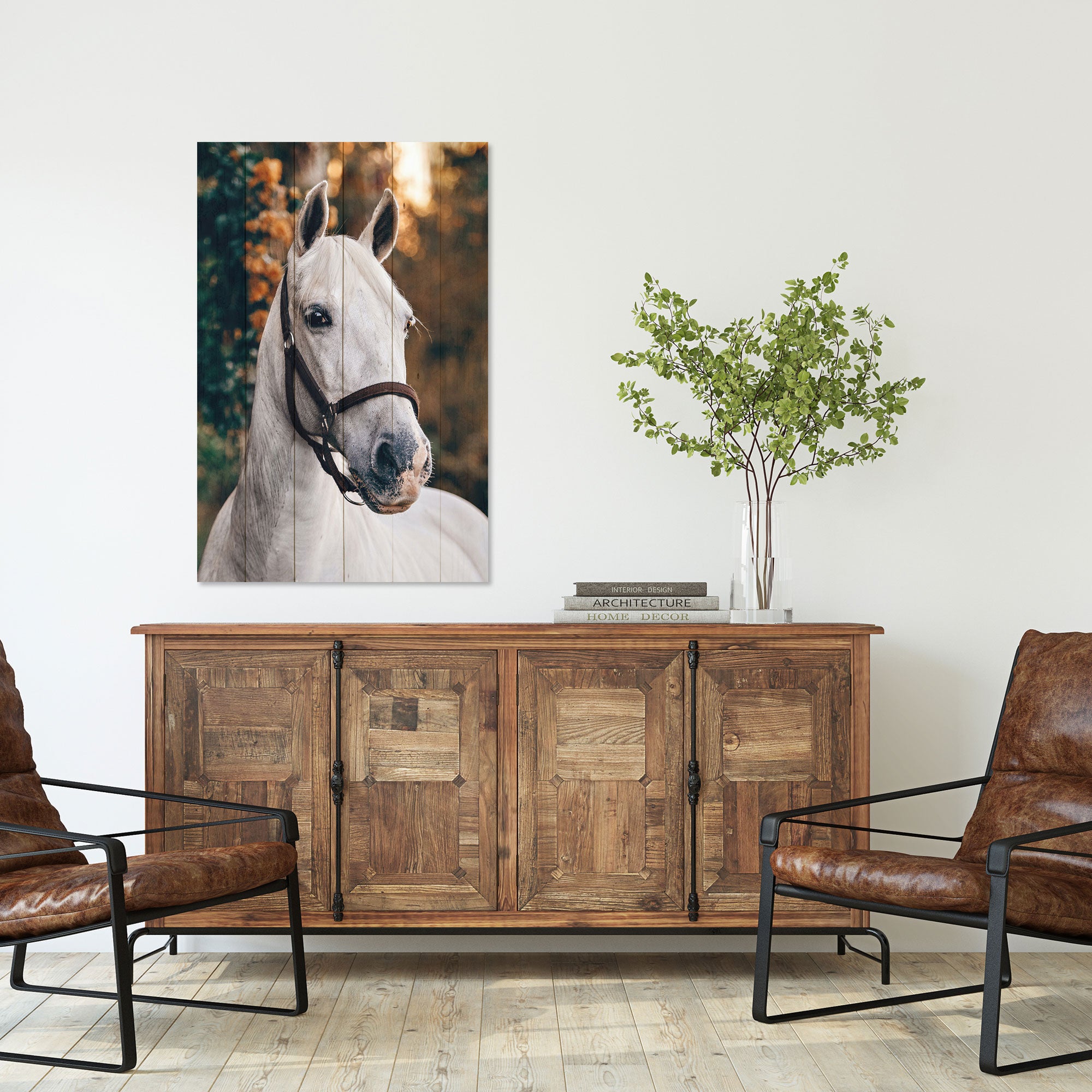 Wood Picture White Horse-40x60 cm