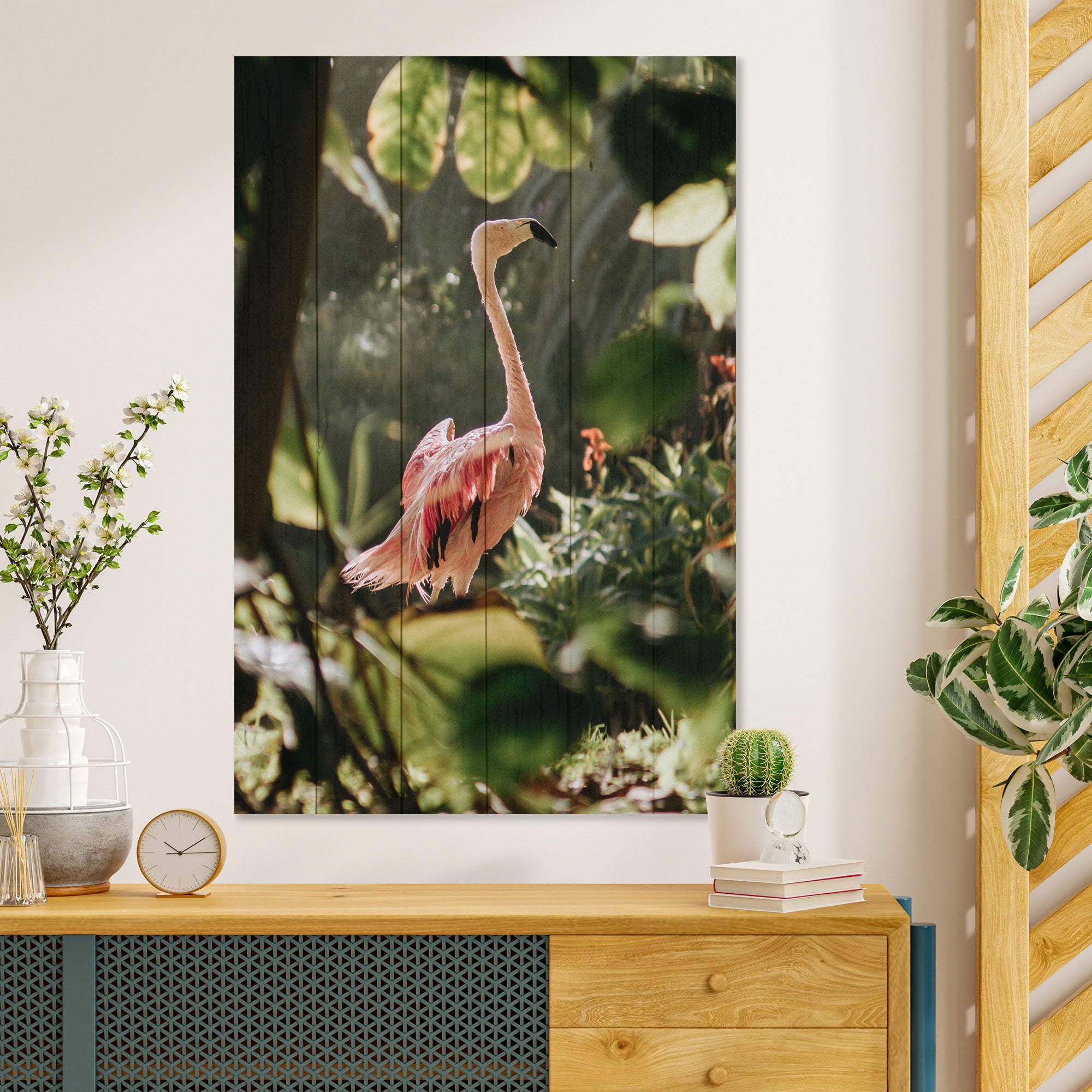 Wood Picture Tropical Flamingo-30x30 cm