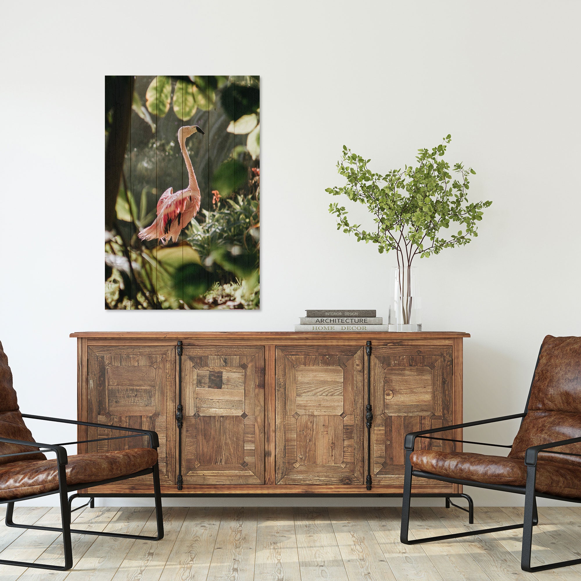 Wood Picture Tropical Flamingo-30x30 cm