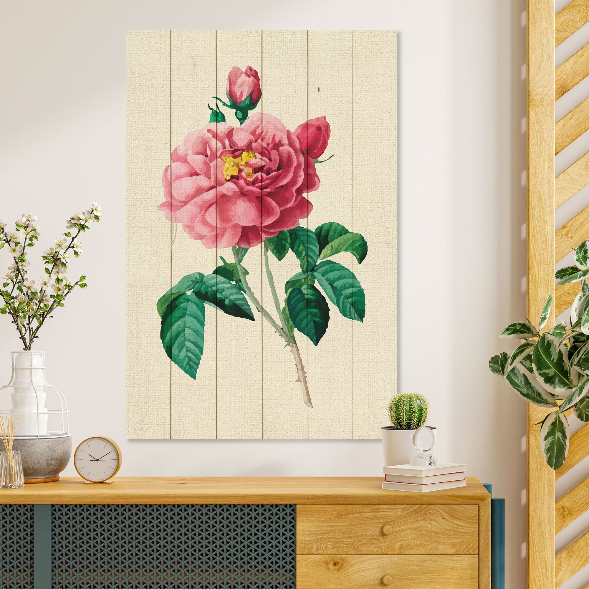 Obraz Wood Vintage Pink Flowers-20x30 cm