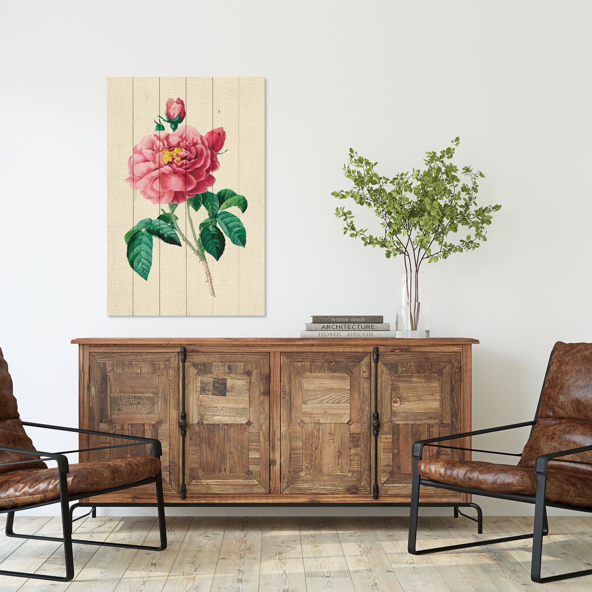 Obraz Wood Vintage Pink Flowers-20x30 cm
