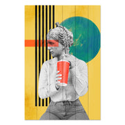 Wood Picture Vintage Woman with Drink-40x60 cm