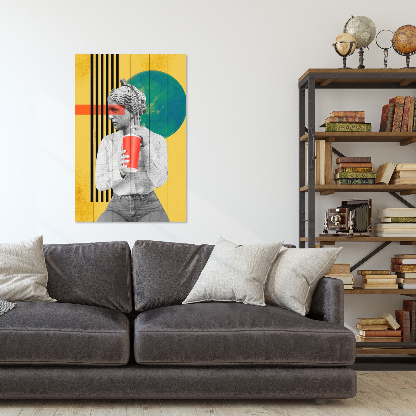 Obraz Wood Vintage Woman with Drink-70x90 cm
