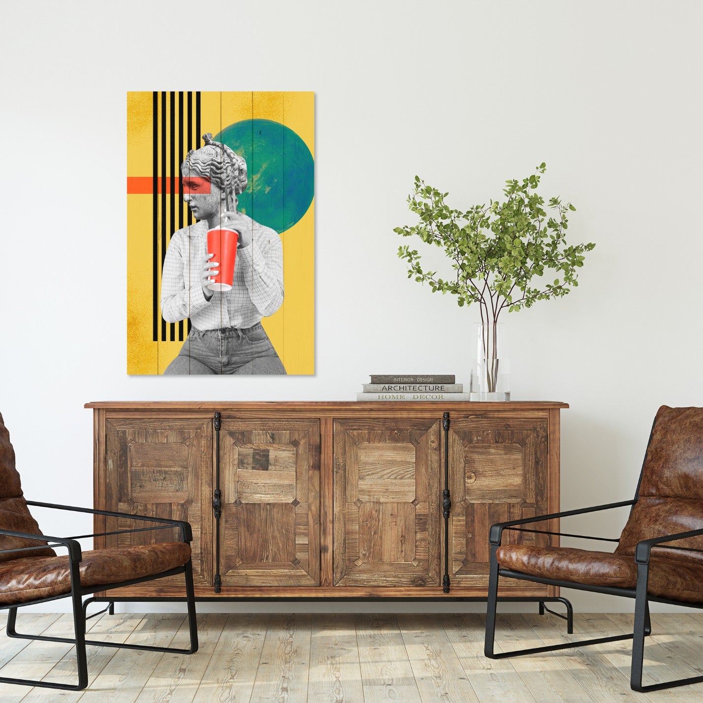 Obraz Wood Vintage Woman with Drink-70x90 cm