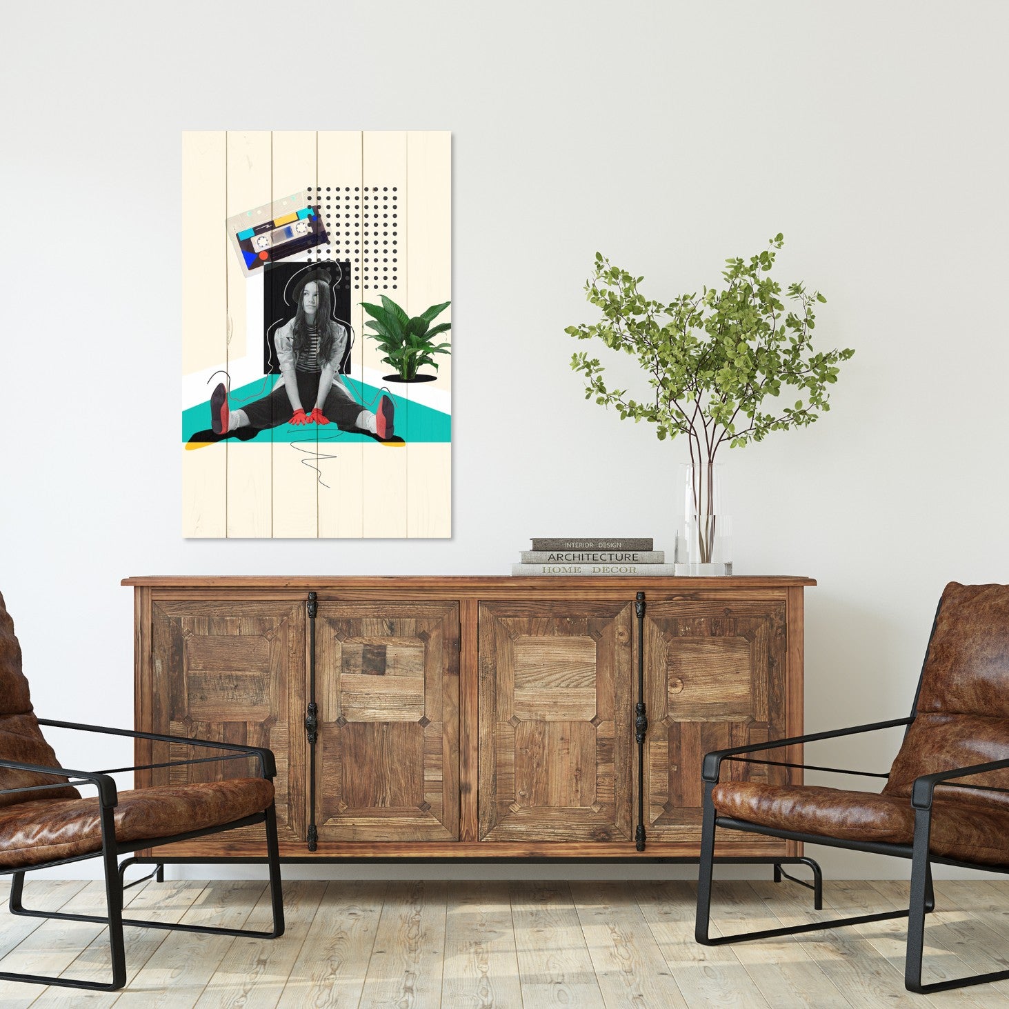 Obraz Wood Vintage Šílená dívka-40x60 cm