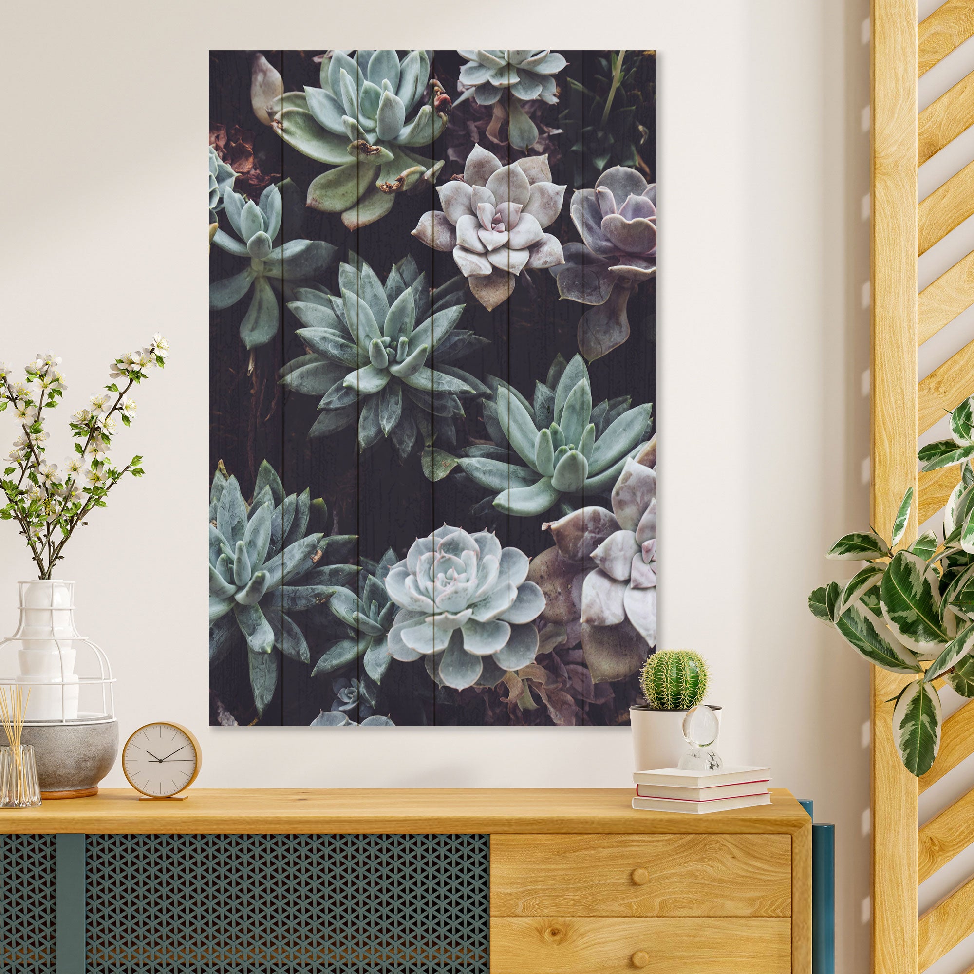 Bild Holz Sukkulenten-40x60 cm