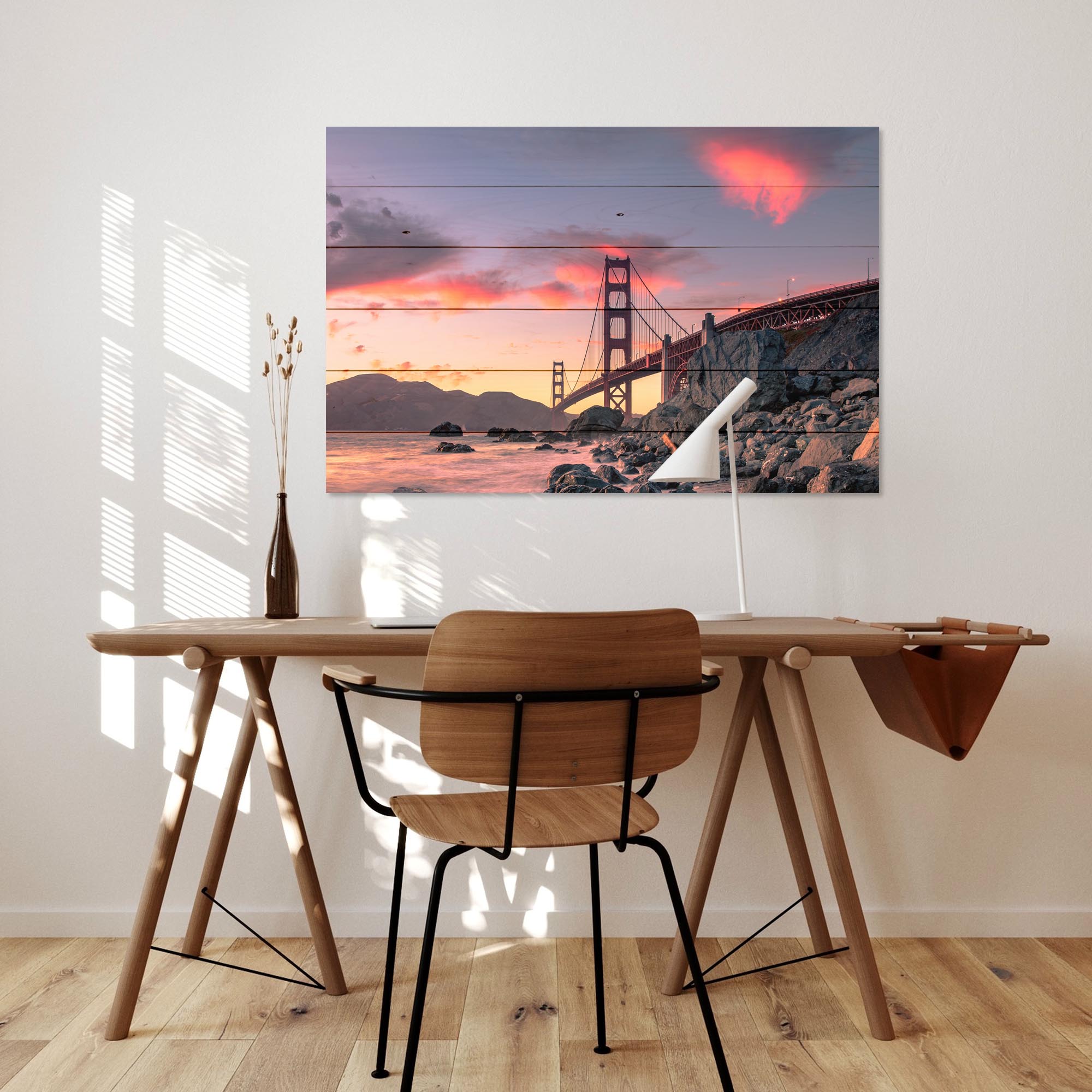 Obraz Wood Sunset Over Golden Gate Bridge