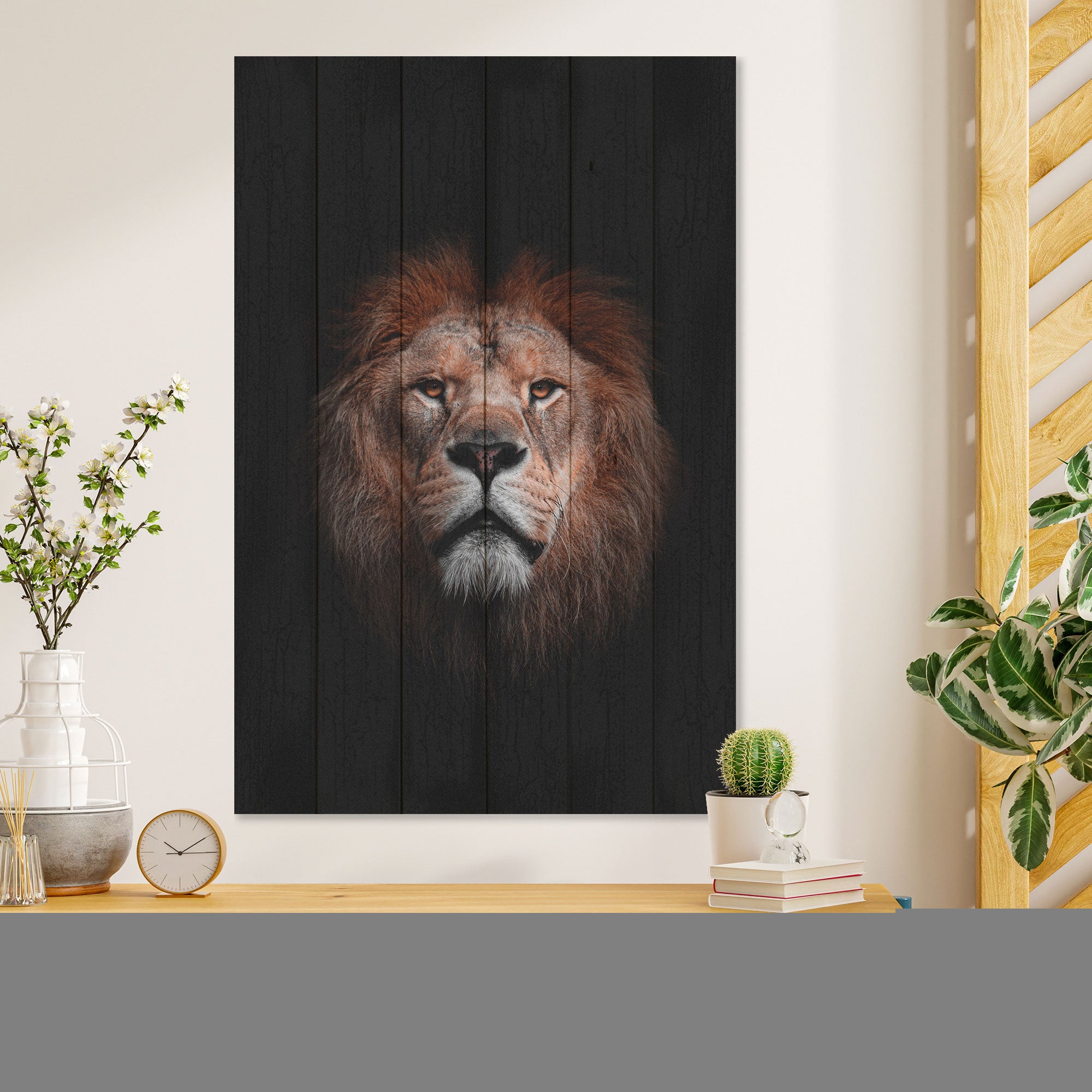 Obraz Wood Portrét lva-70x90 cm