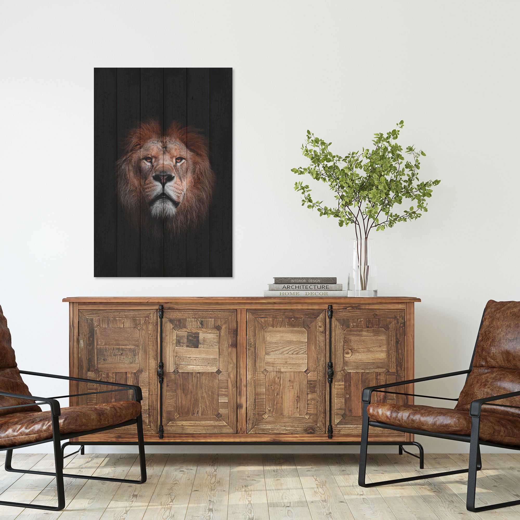 Obraz Wood Portrét lva-70x90 cm
