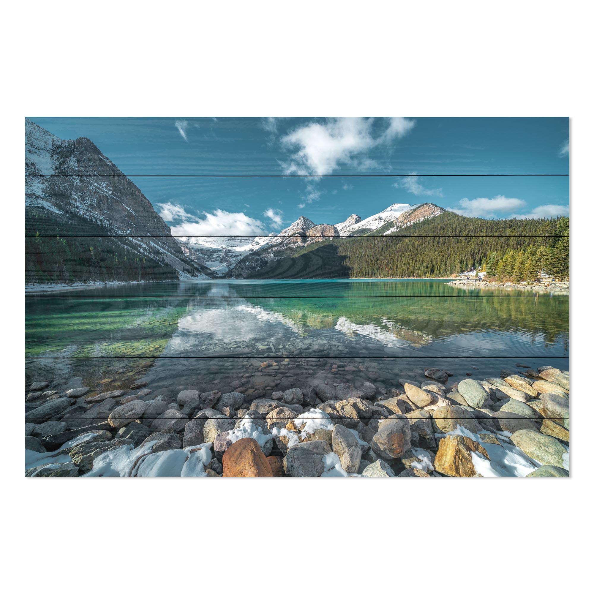 Obraz Wood Tyrkysové jezero a hory-50x70 cm