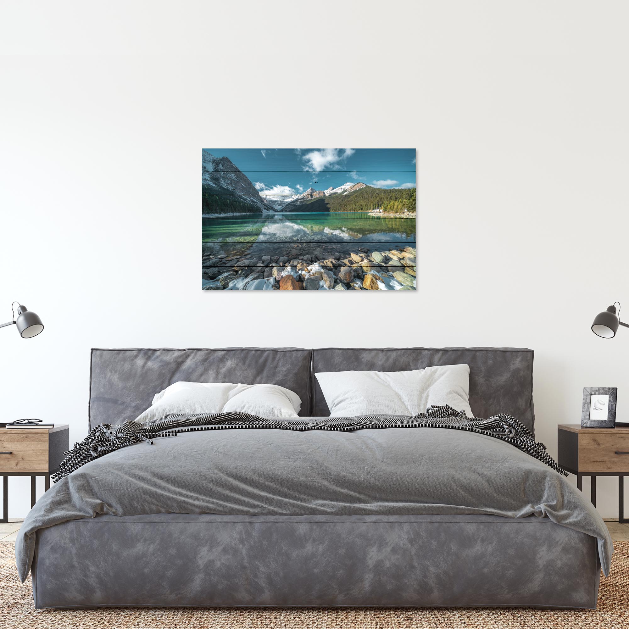 Obraz Wood Tyrkysové jezero a hory-50x70 cm