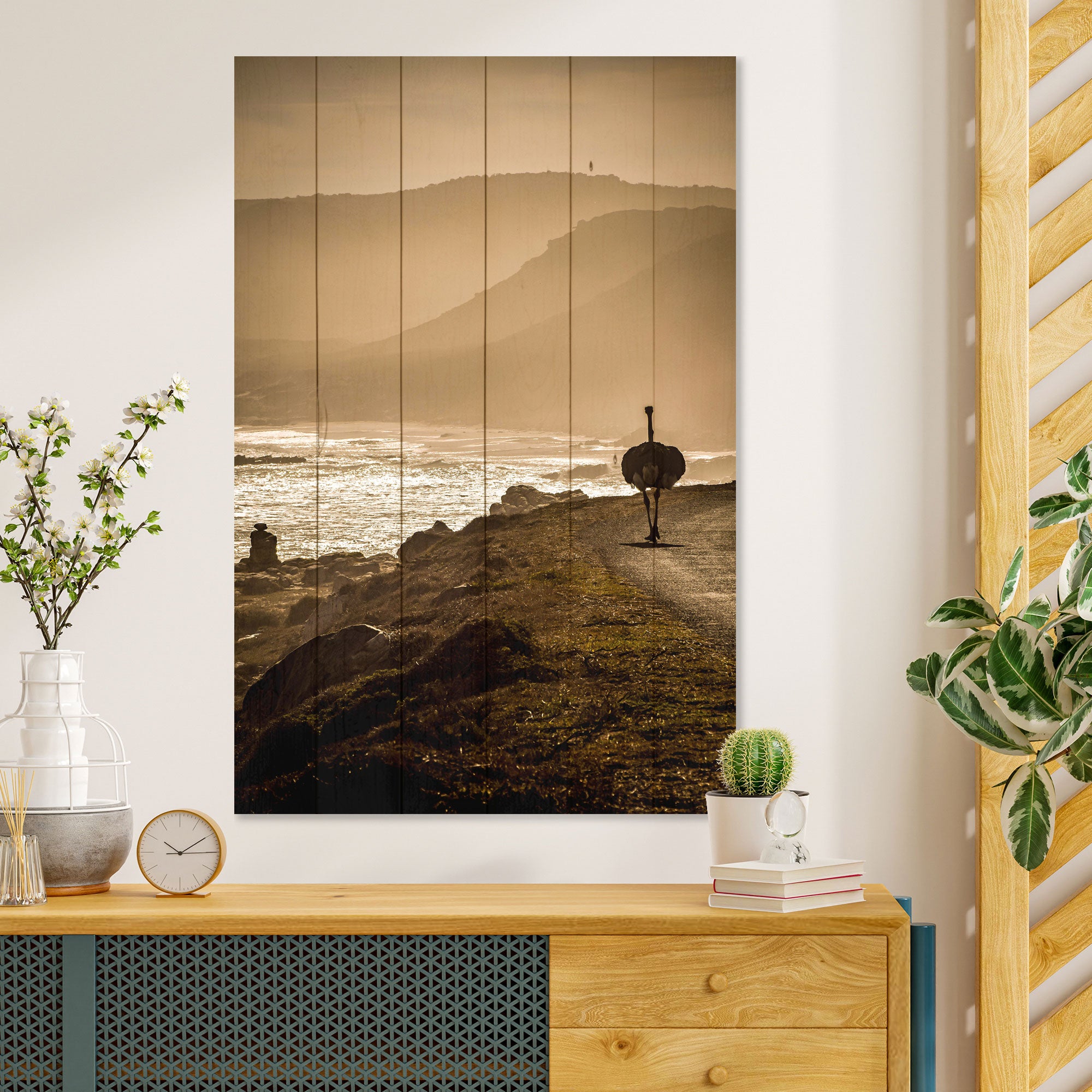 Obraz Wood Pštros na Pobřeží-50x70 cm