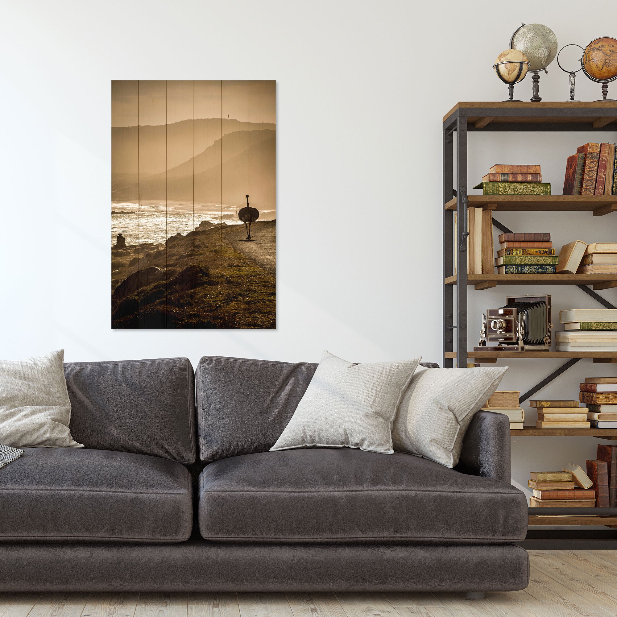 Obraz Wood Pštros na Pobřeží-70x90 cm
