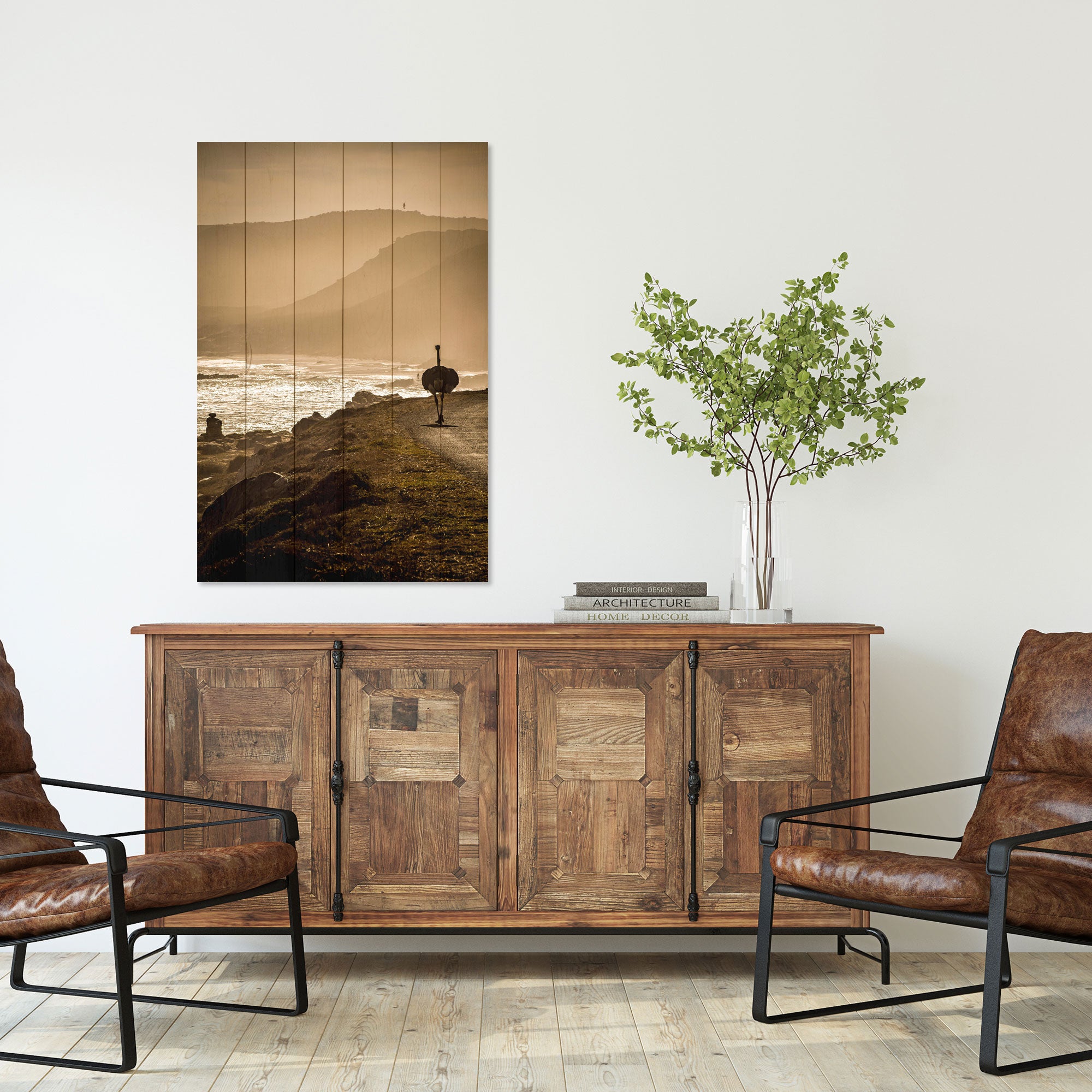 Obraz Wood Pštros na Pobřeží-70x90 cm