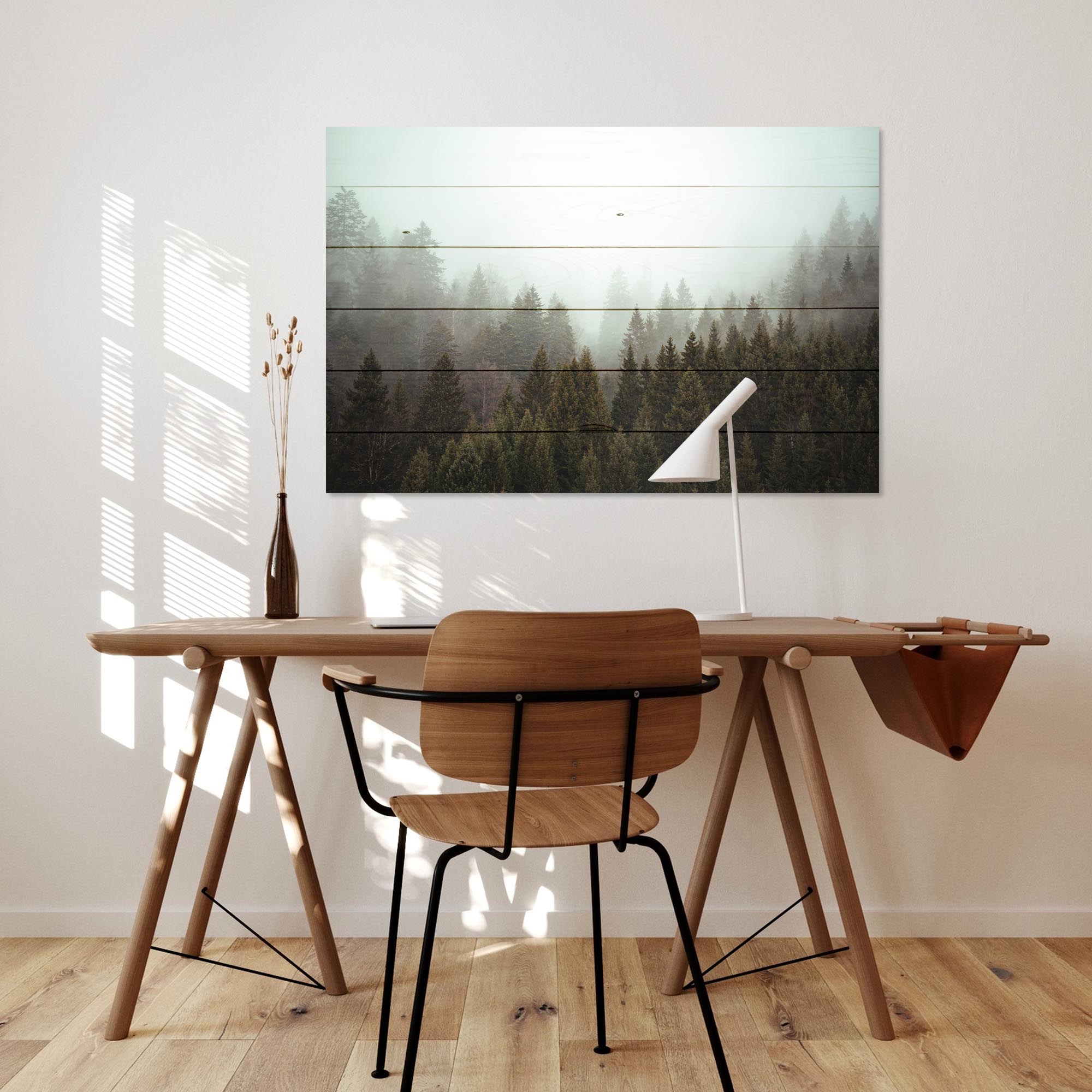 Wood Picture Misty Coniferous Forest-50x70 cm