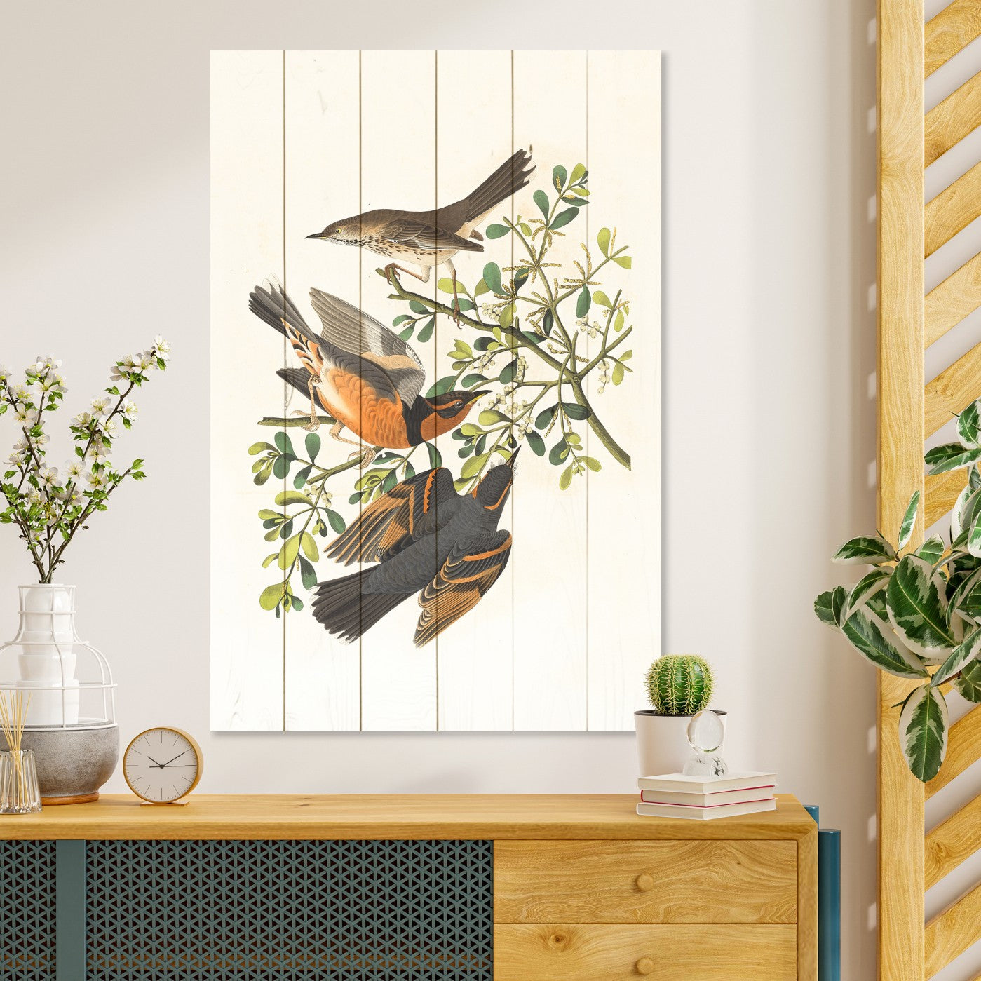 Obraz Wood Three Birds on a Branch-70x90 cm