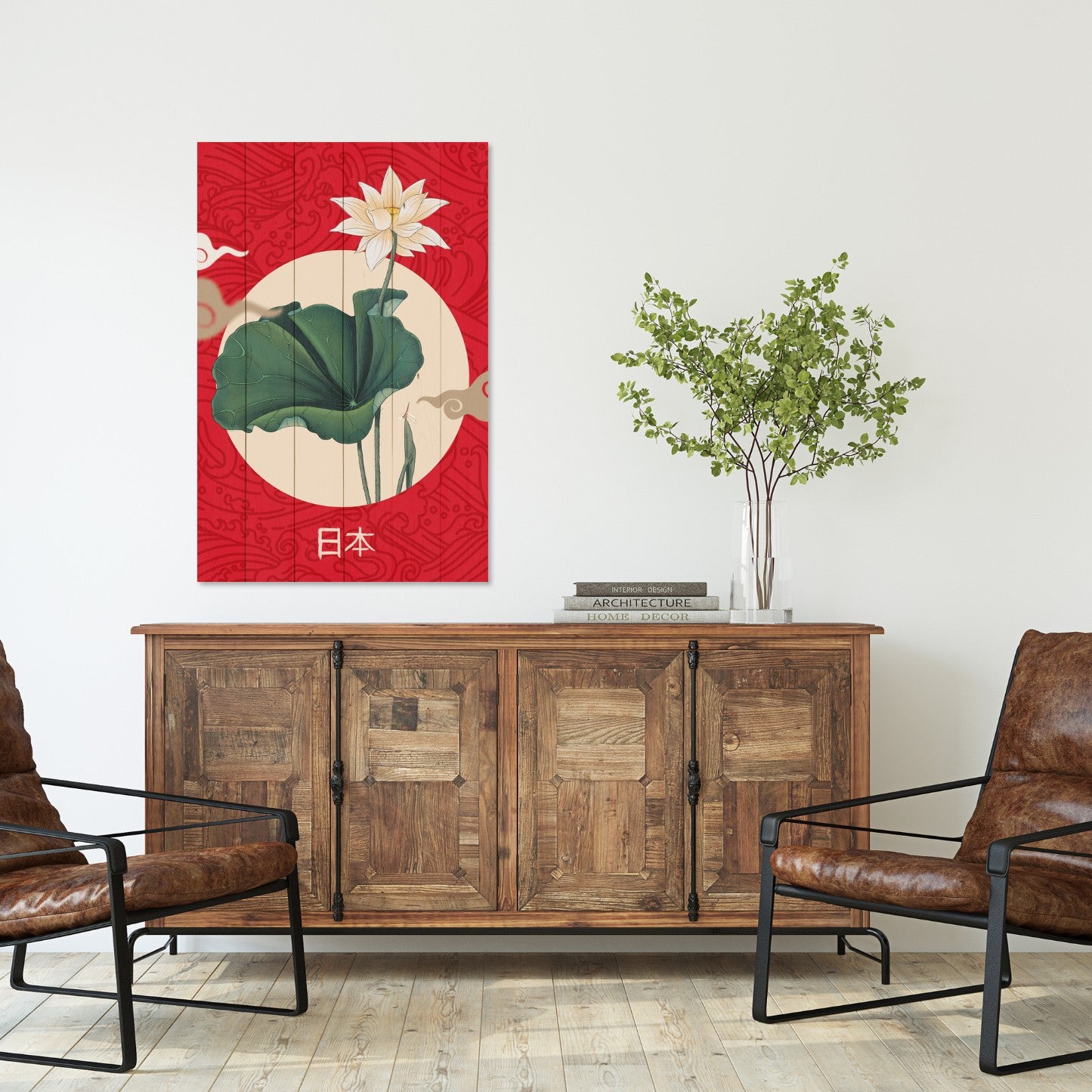 Wood Picture Japanese Collage Red-30x40 cm